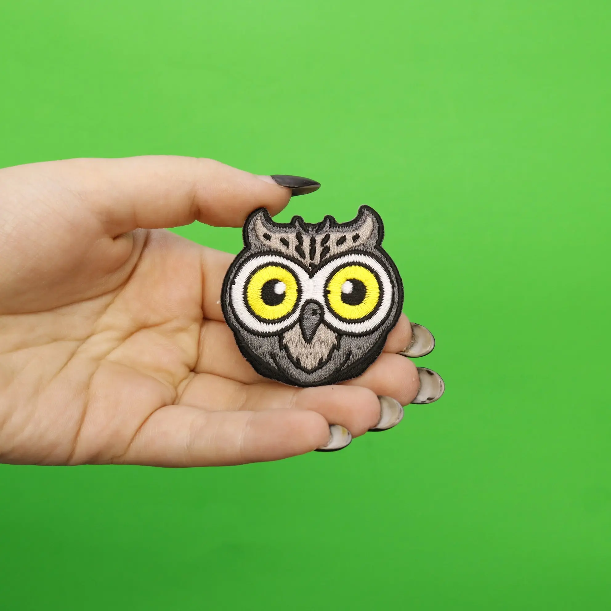 Owl Face With Big Eyes Embroidered Iron On Patch - Image 2