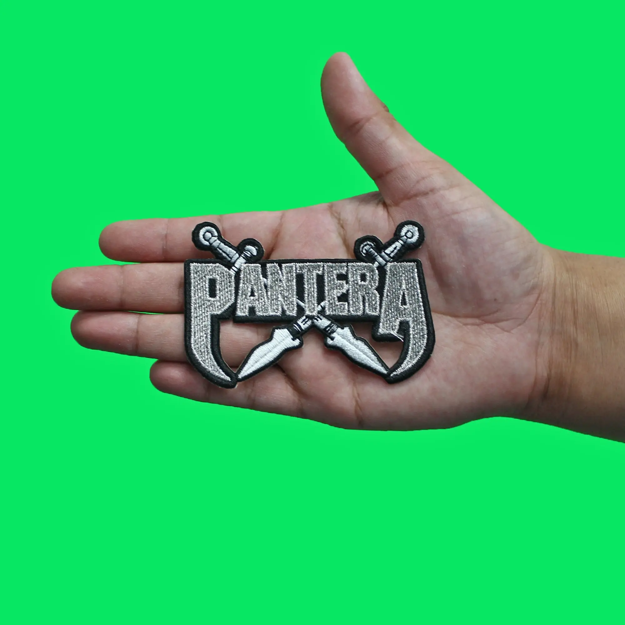 Pantera Fang Blades Patch Silver Heavy Metal Embroidered Iron On - Image 2