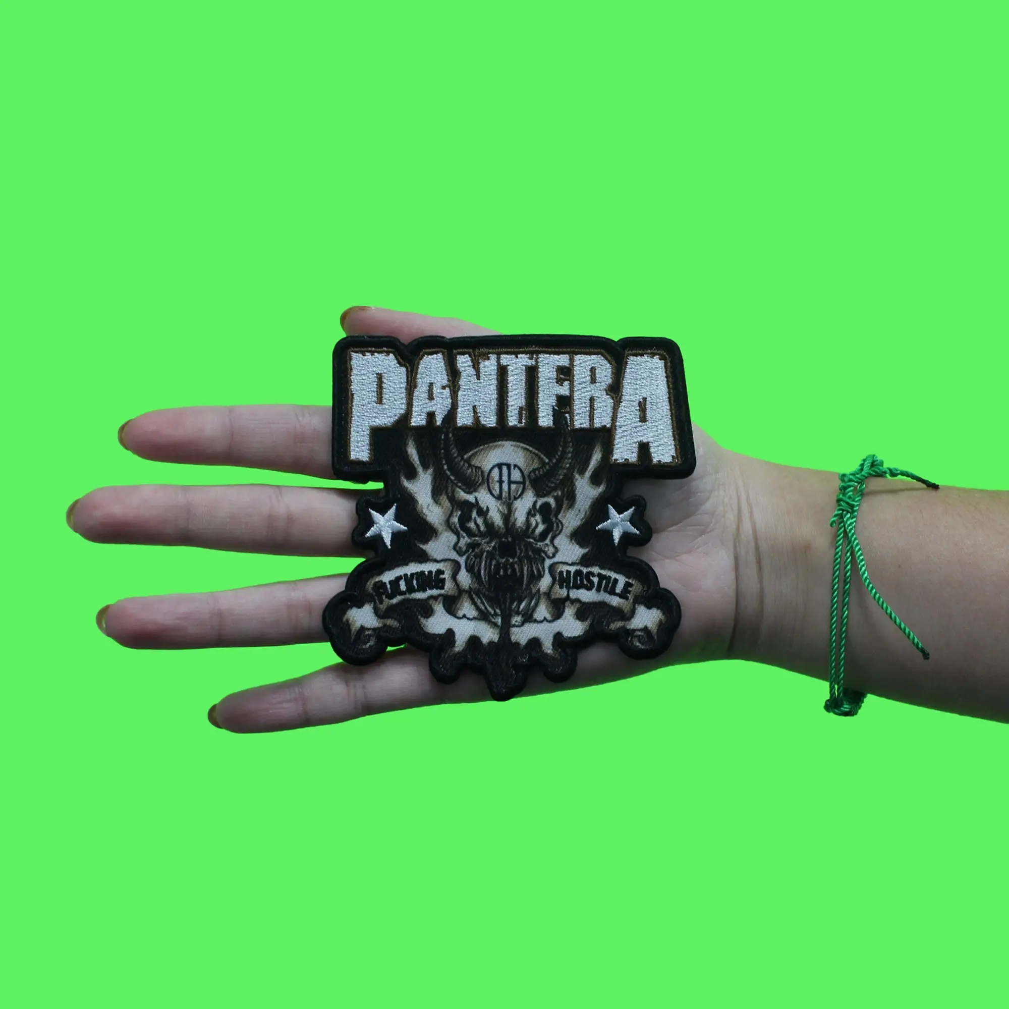 Pantera Fu***** Hostile Patch Metal Skull Stars Embroidered Iron On - Image 2