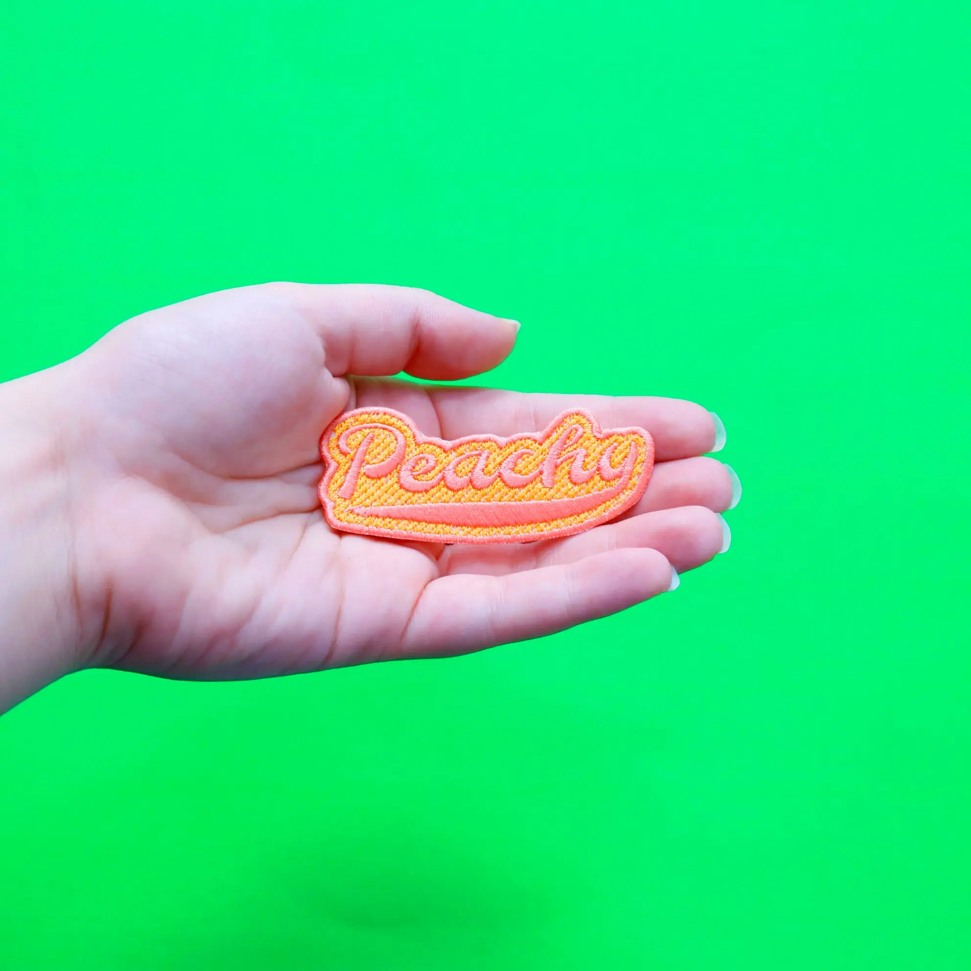 Peachy Script Embroidered Iron On Patch - Image 2