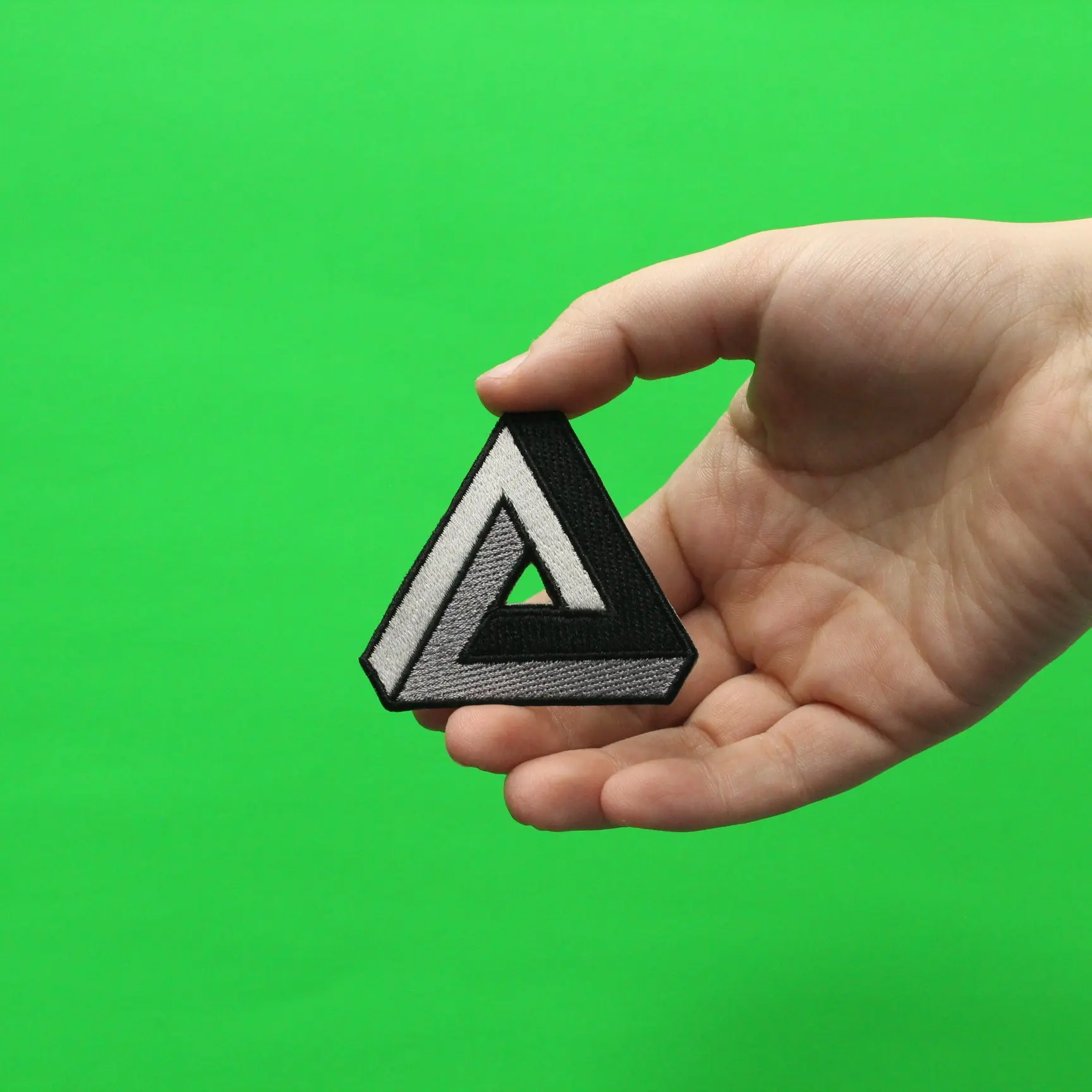 Penrose Monochrome Impossible Triangle Iron on Embroidered Patch - Image 2