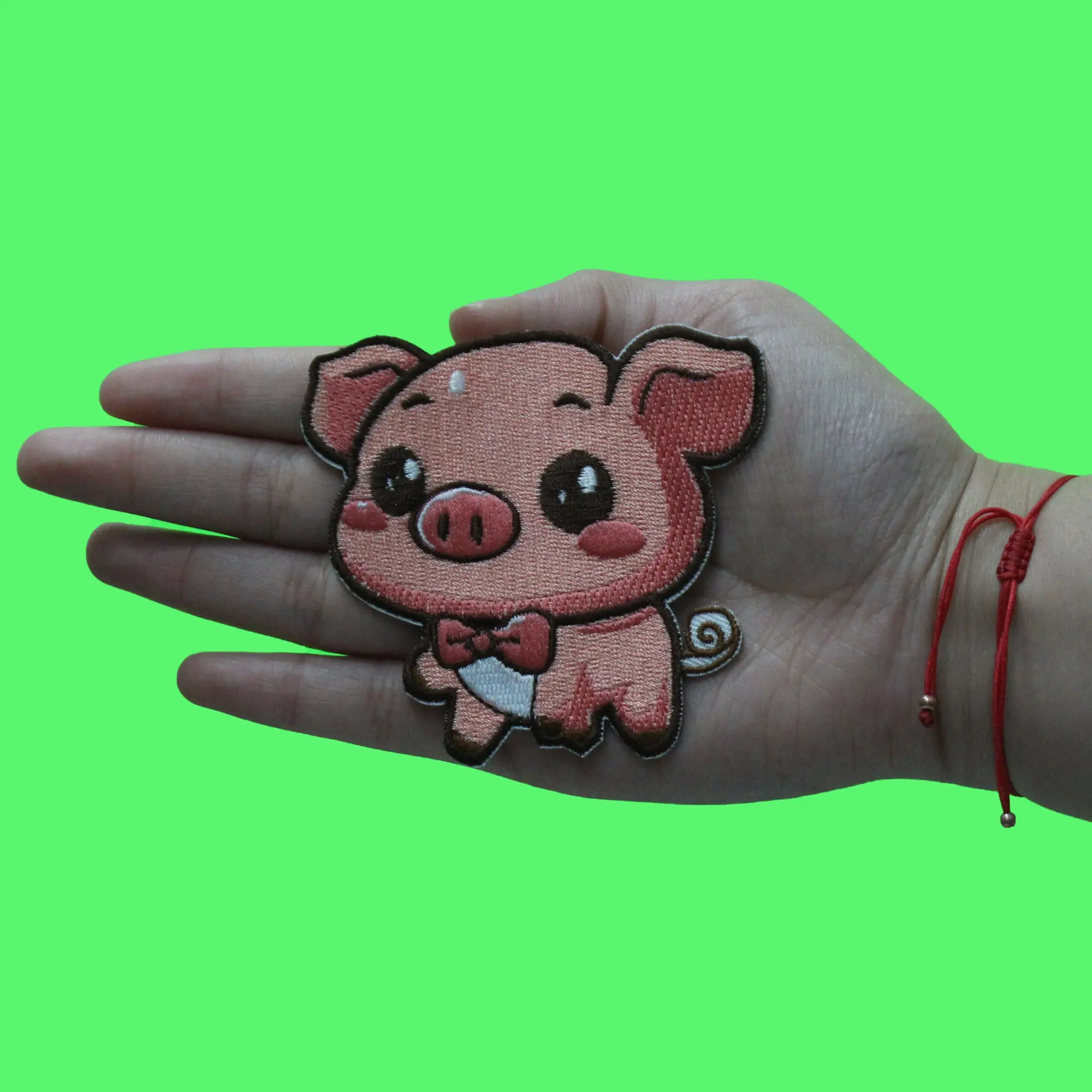 Pig Bow Tie Patch Cute Cartoon Animal Embroidered Iron On - Image 2