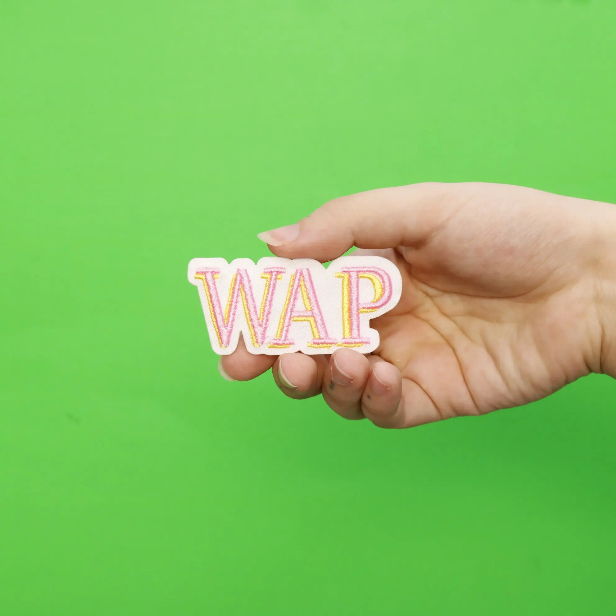 Pink And Yellow WAP Embroidered Iron On Patch - Image 2