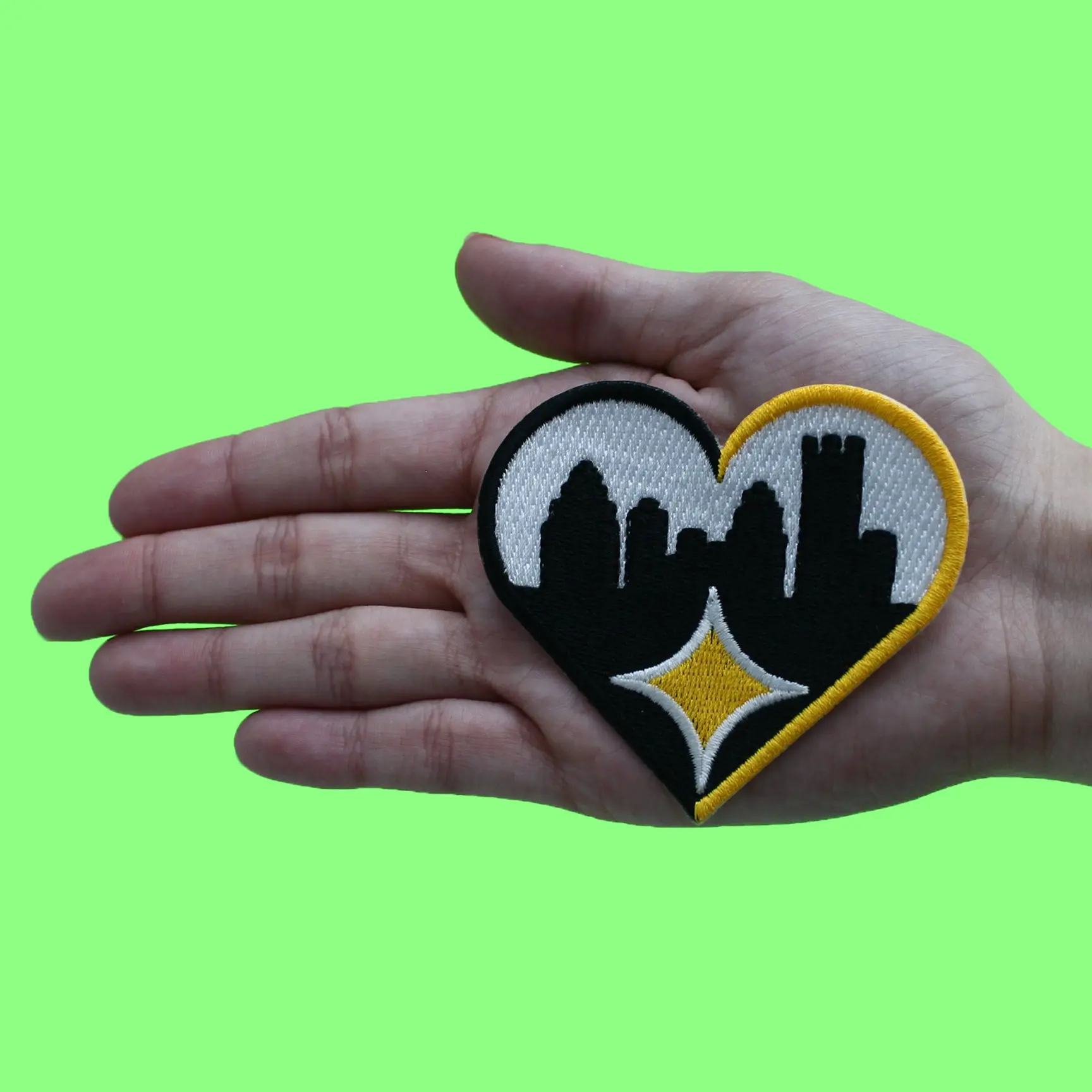 Pittsburgh Steel City Diamond Heart Patch Athletic Football Love Embroidered Iron On - Image 2