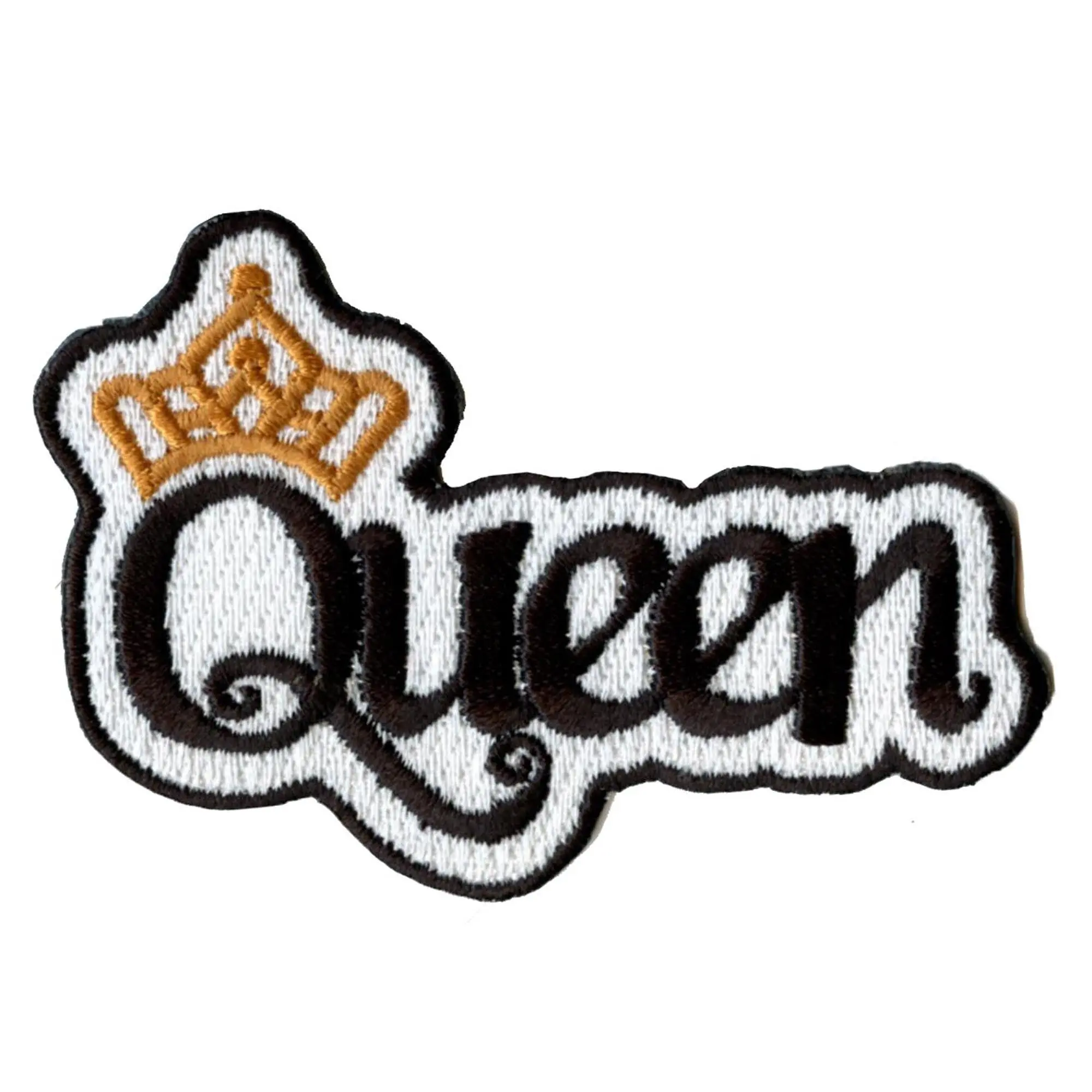 Queen Script with Gold Royal Crown Embroidered Iron on Patch