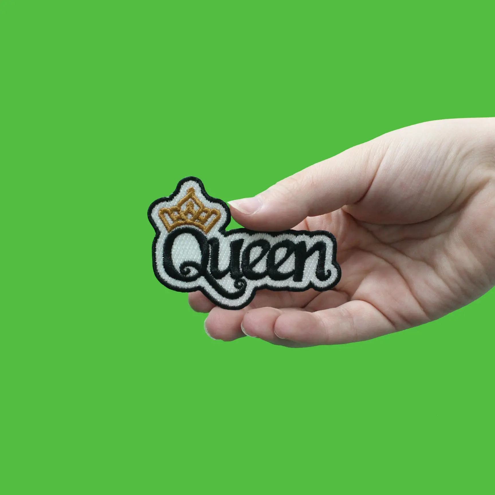 Queen Script with Gold Royal Crown Embroidered Iron on Patch - Image 2