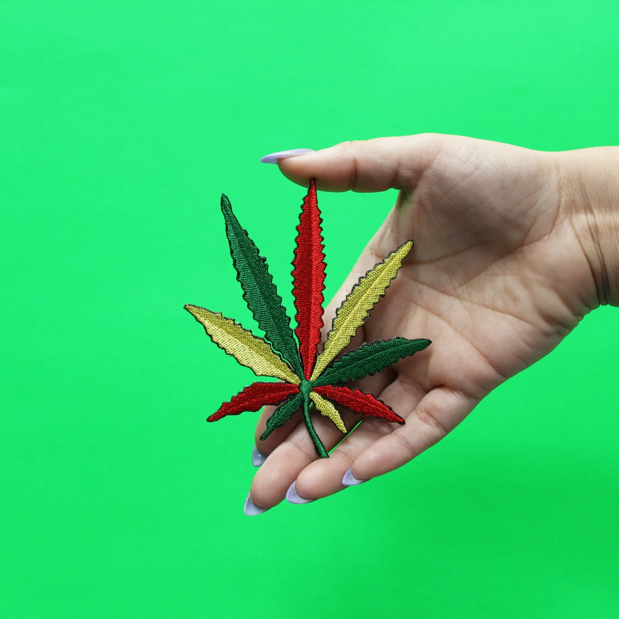 Rasta Weed Patch Ganja Leaf Embroidered Iron On - Image 2