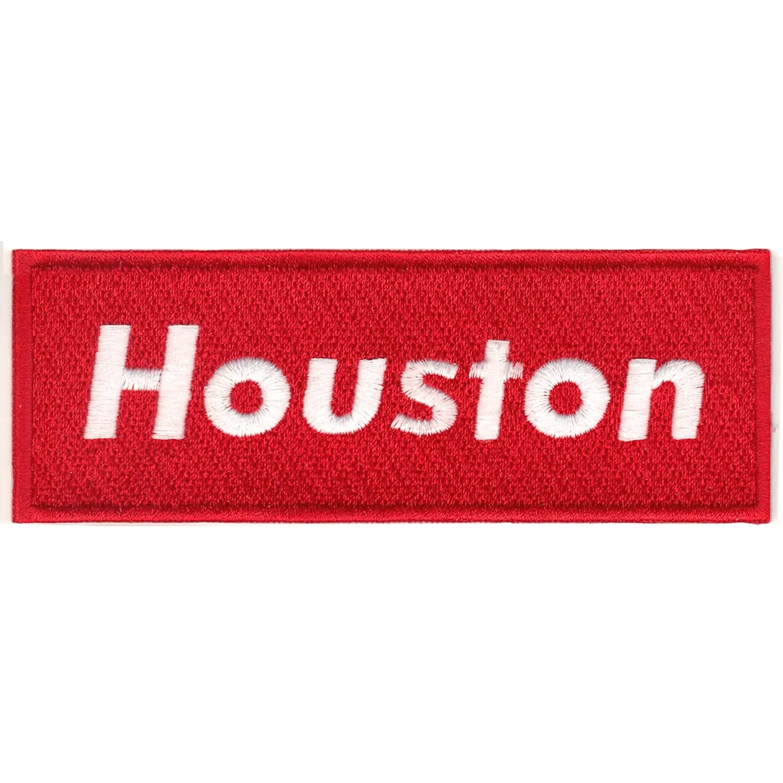 Red Houston Script Box Logo Embroidered Iron on Patch
