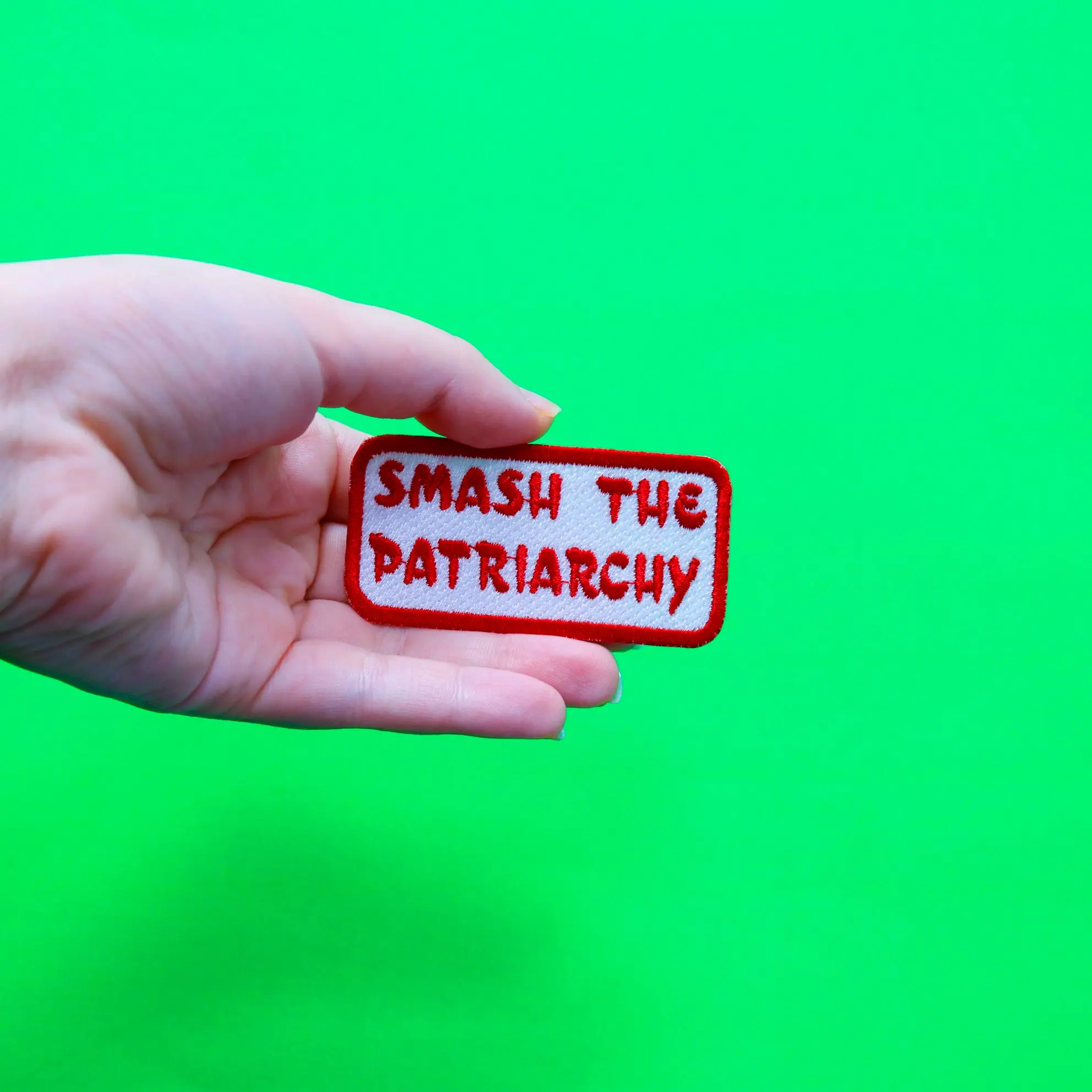 Red Smash The Patriarchy Box Embroidered Iron On Patch - Image 2