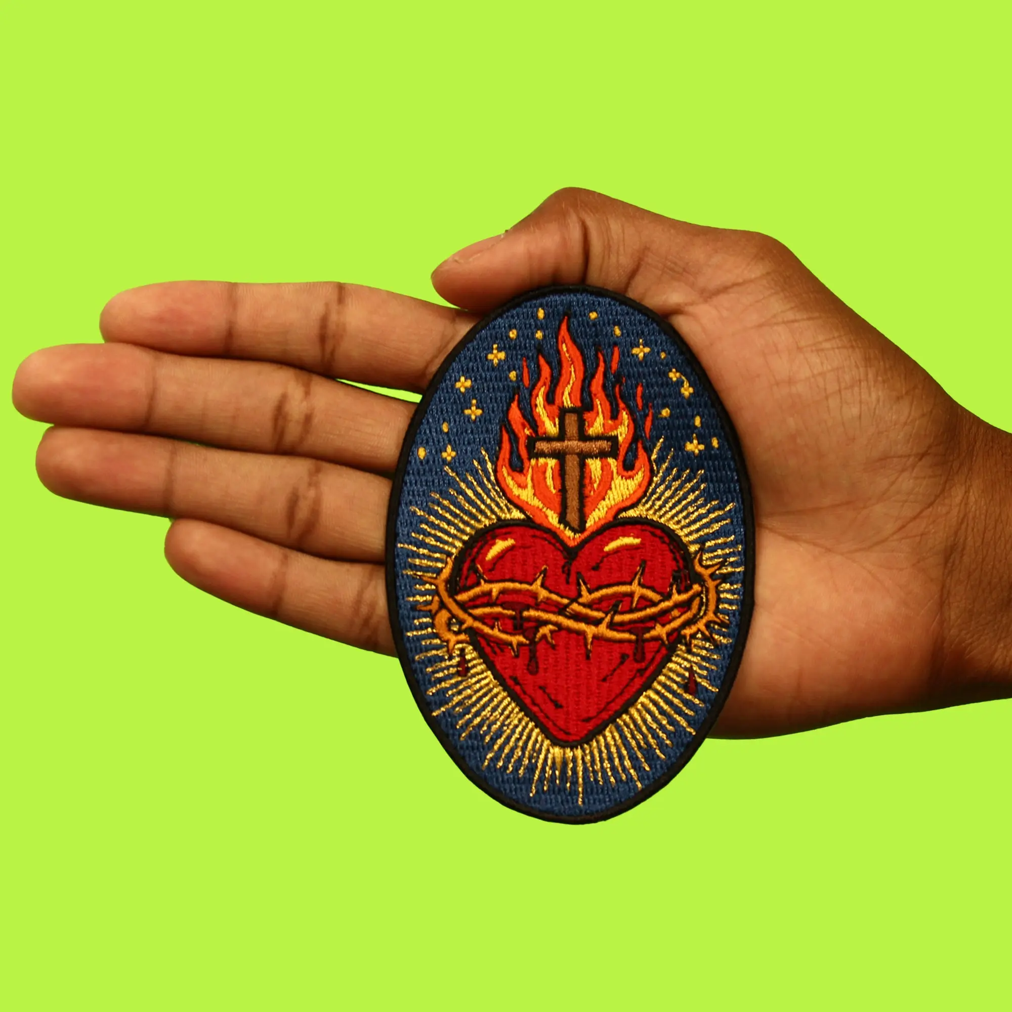 Religious Sacred Heart Patch Jesus Cross Crown Embroidered Iron On - Image 2