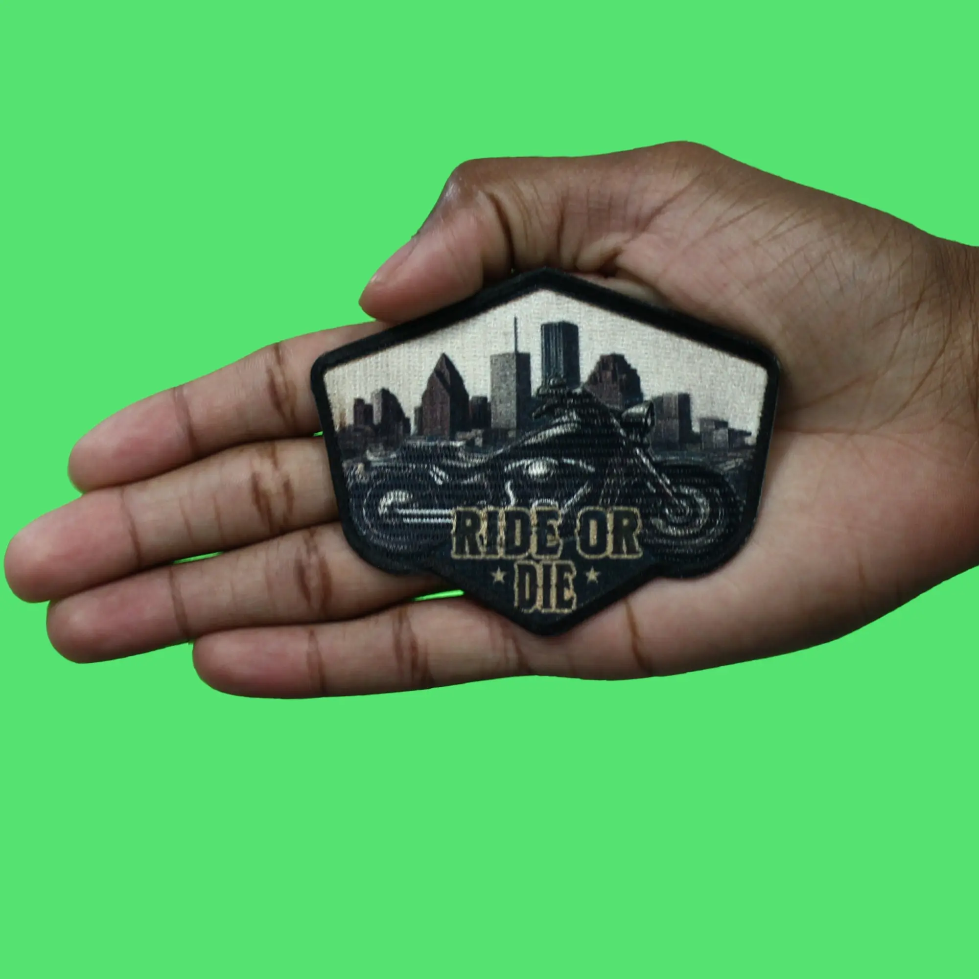 Ride Or Die Biker Patch Motorcycle Skyline View Embroidered Iron-On - Image 2