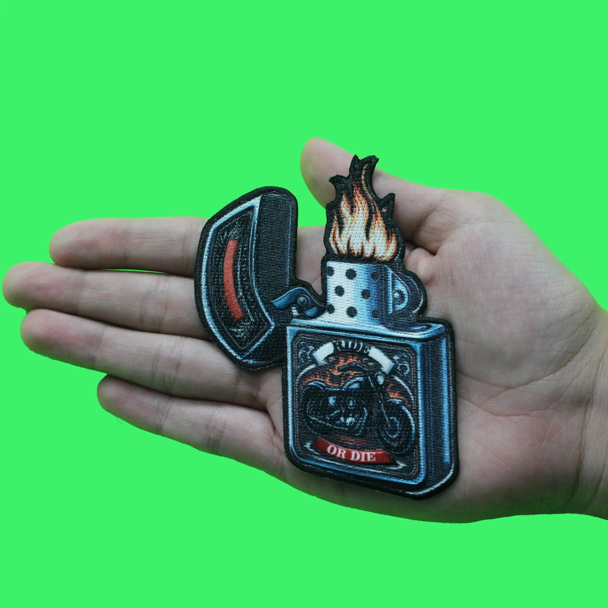 Ride or Die Lighter Patch Biker Flame Ride Embroidered Iron On - Image 2