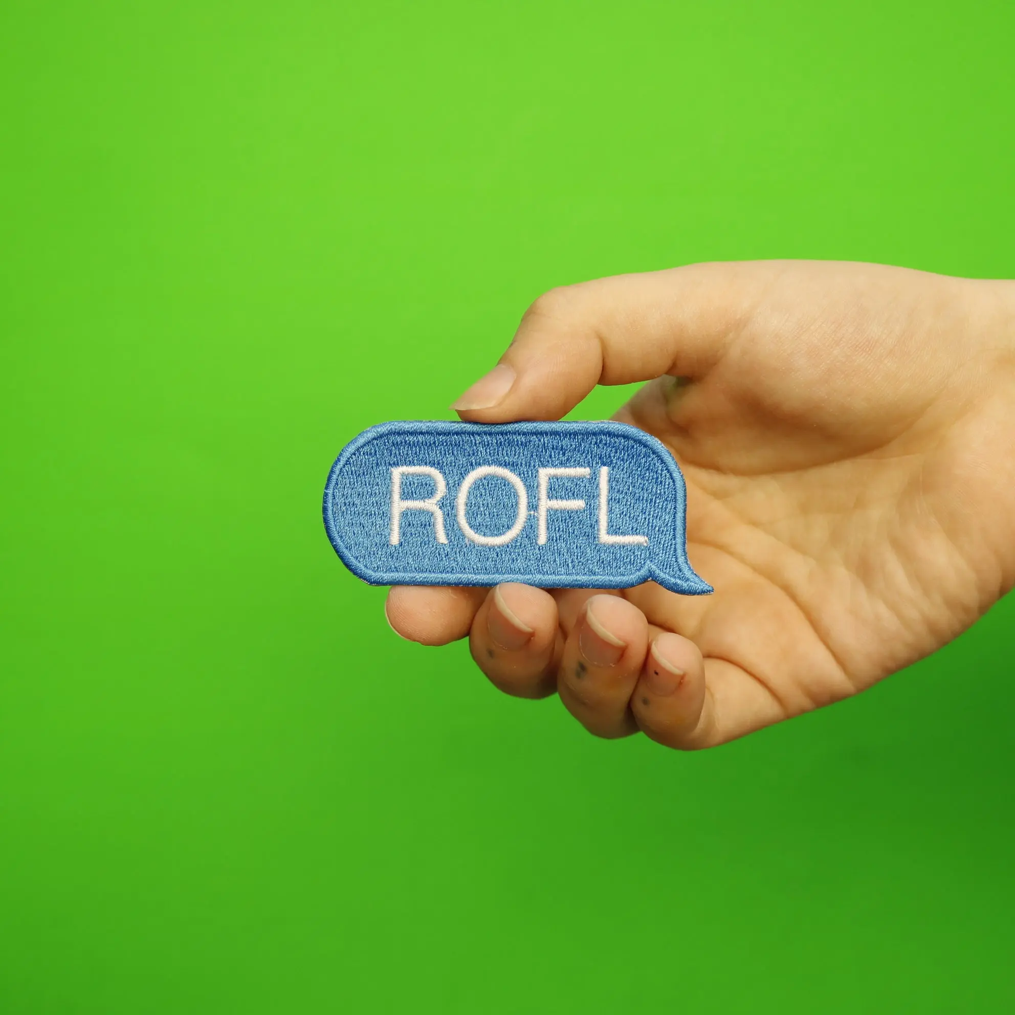 ROFL Blue Text Bubble Embroidered Iron On Patch - Image 2