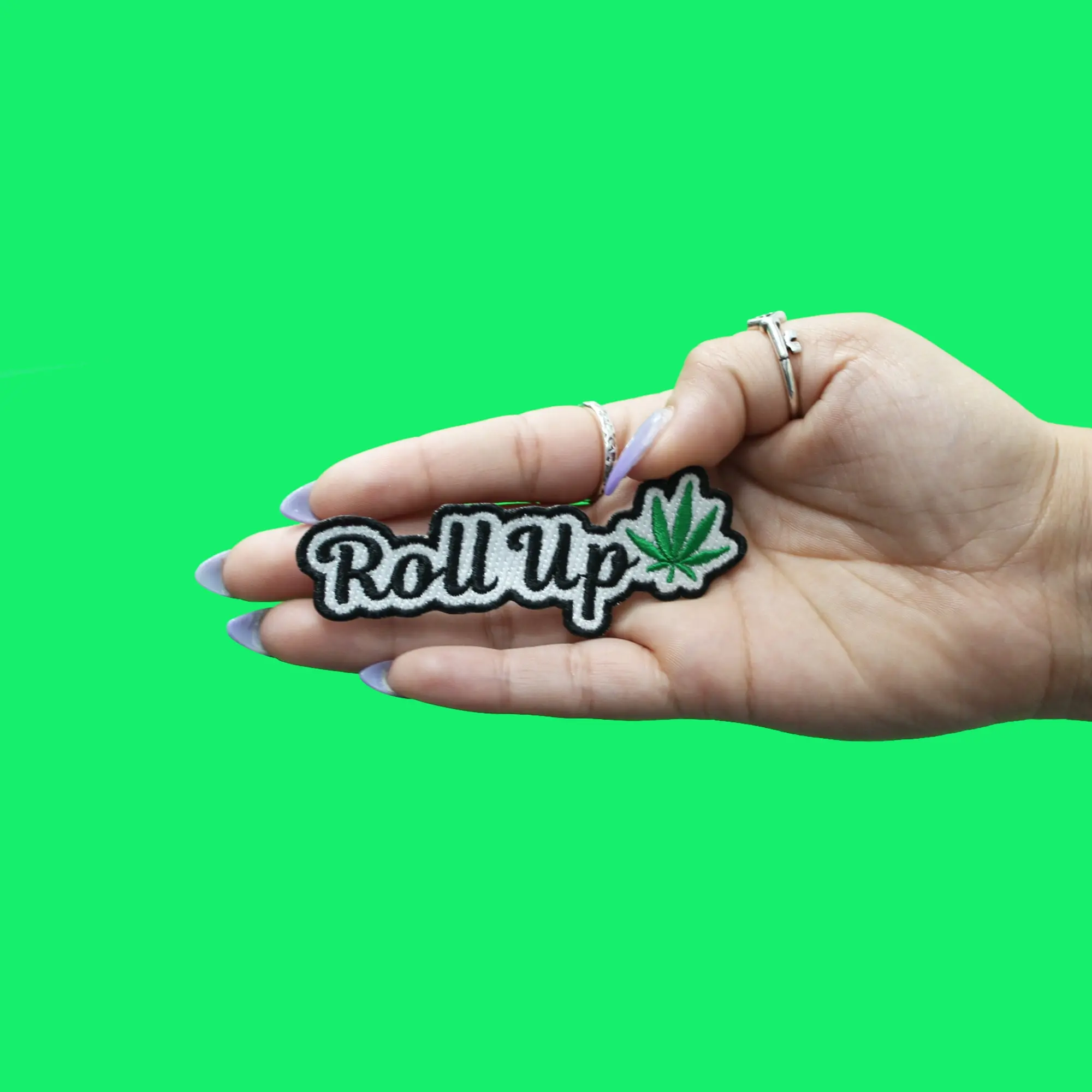 Roll Up Patch Weed Leaf Embroidered Iron On - Image 2