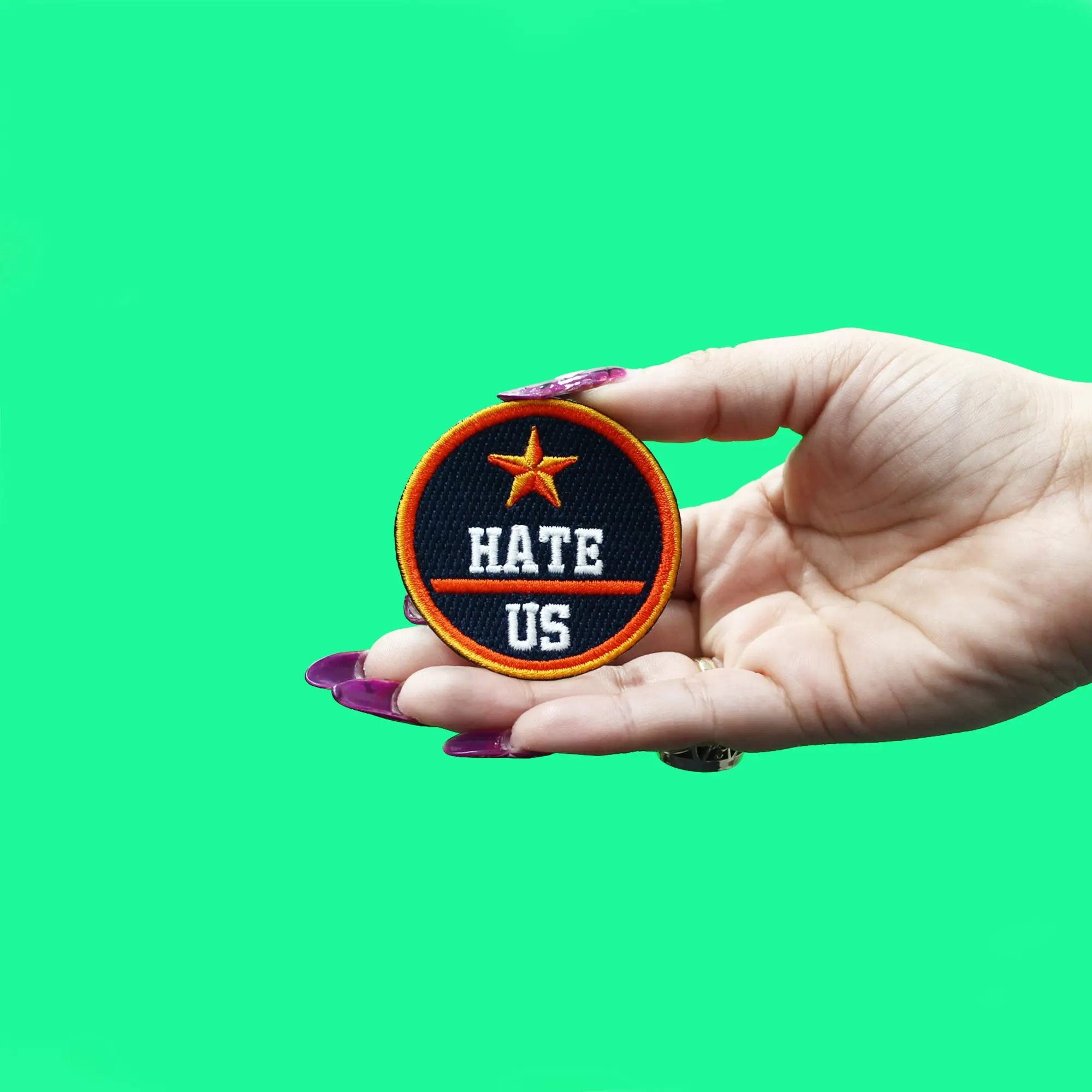 Houston Round H-Town Hate Us Patch Parody Embroidered Iron On - Image 2