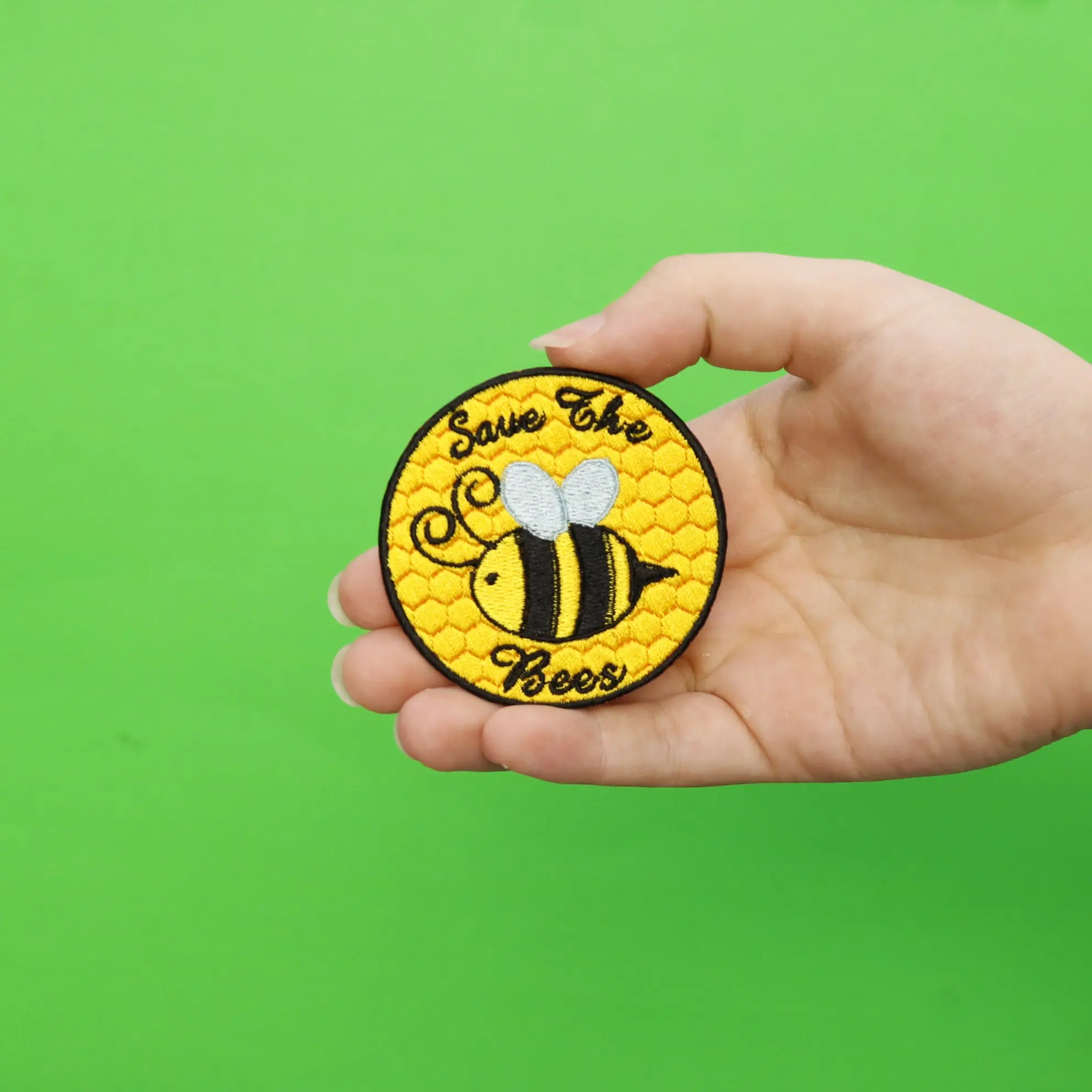 Round Save The Bees Embroidered Iron On Patch - Image 2