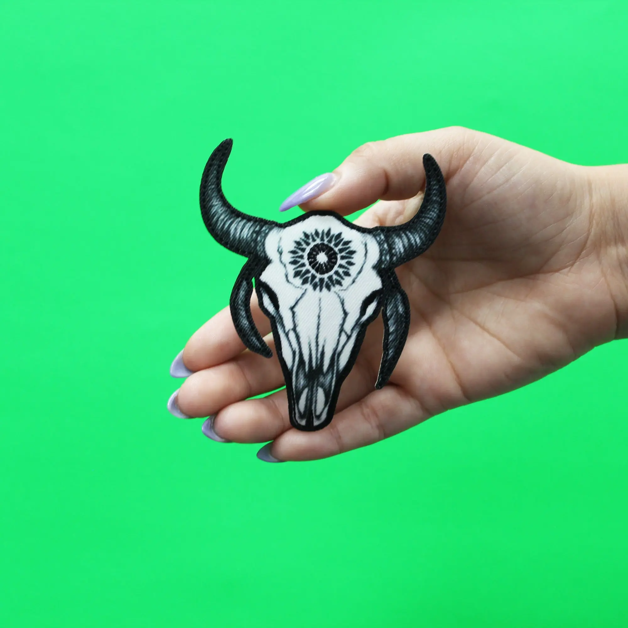 Sacred Bull Skull Patch Tribal Embroidered Iron On - Image 2