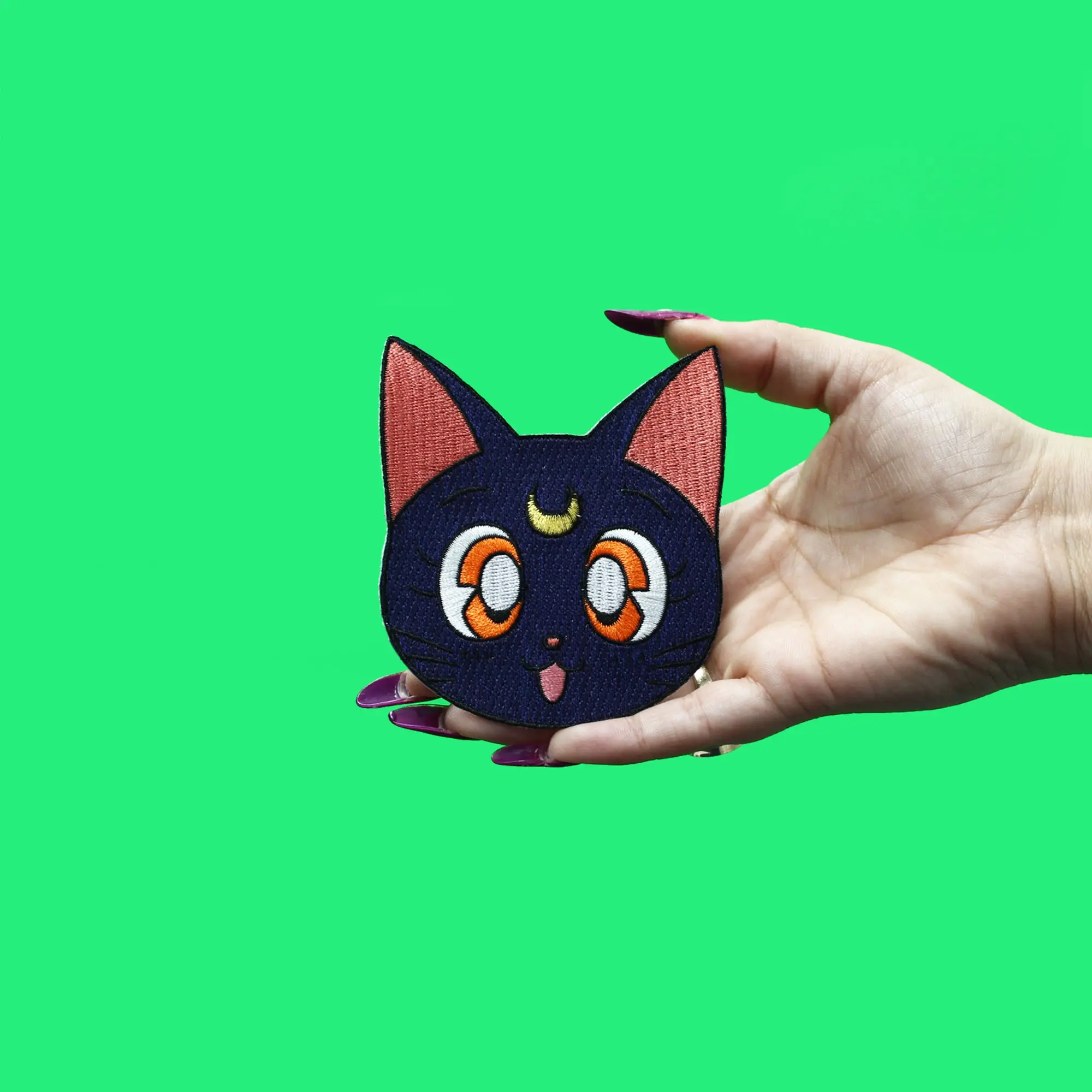 Sailor Moon Luna Patch Cat Headshot Embroidered Iron On - Image 2