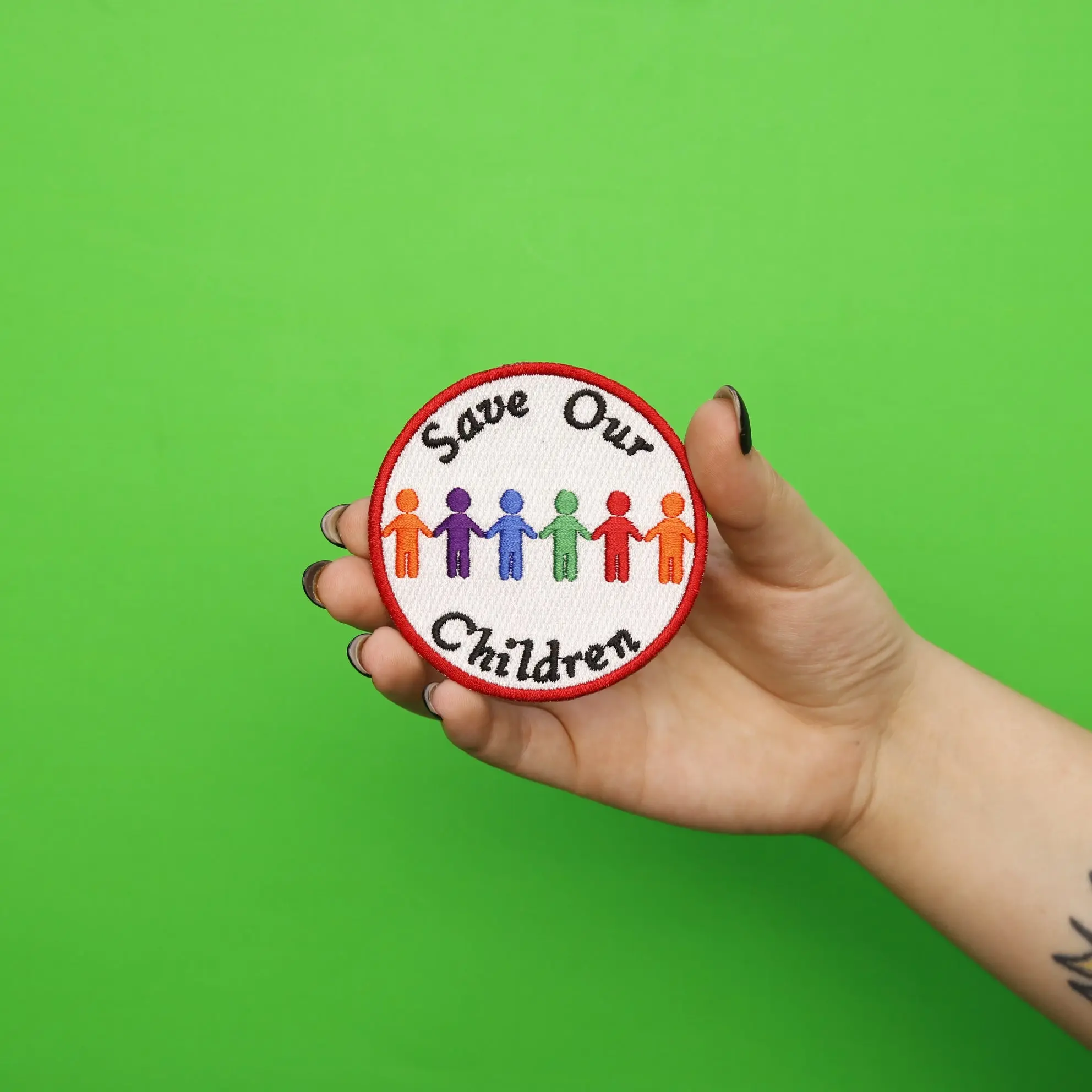 Save Our Children Round Embroidered Iron On Patch - Image 2