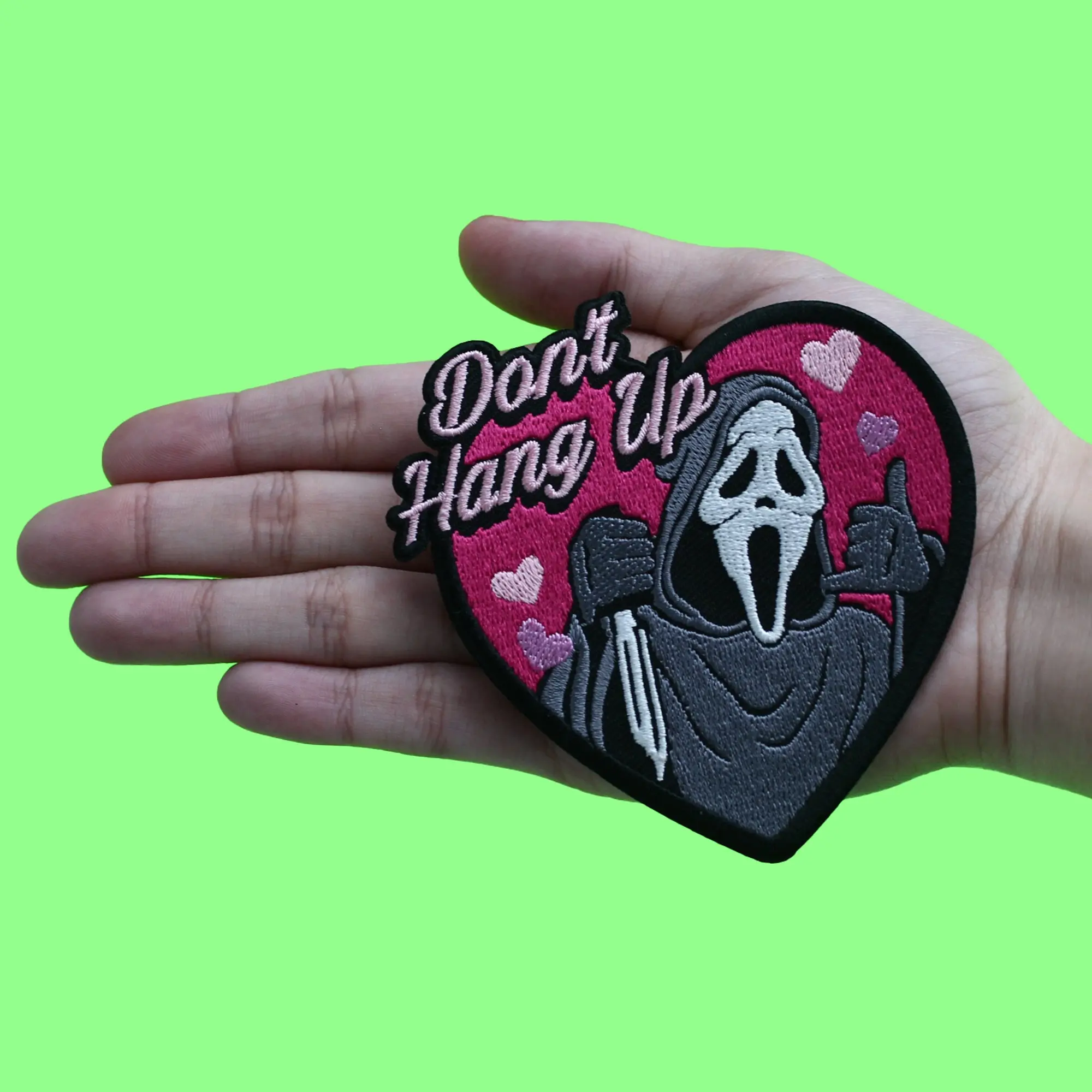 Scream Don't Hang Up Patch Ghost Face Hearts Embroidered Iron On - Image 3