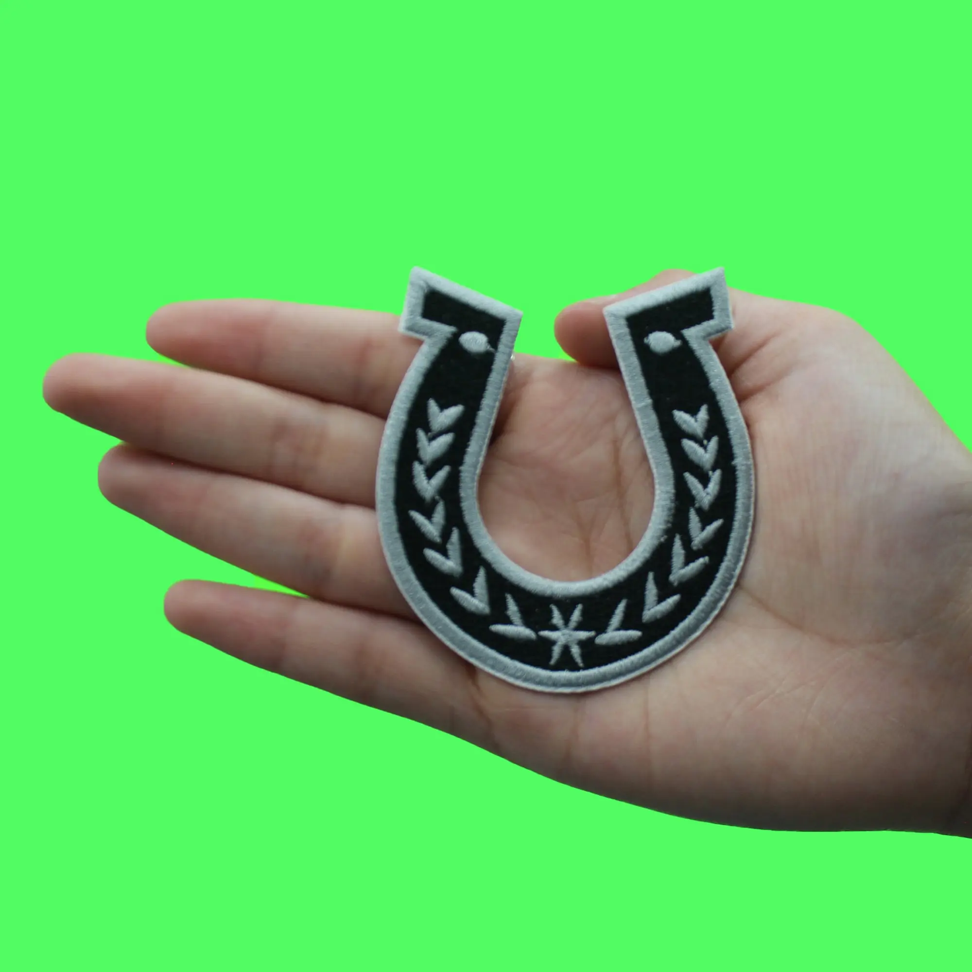 Silver Horse Shoe Patch Western Cowboy Embroidered Iron On - Image 2