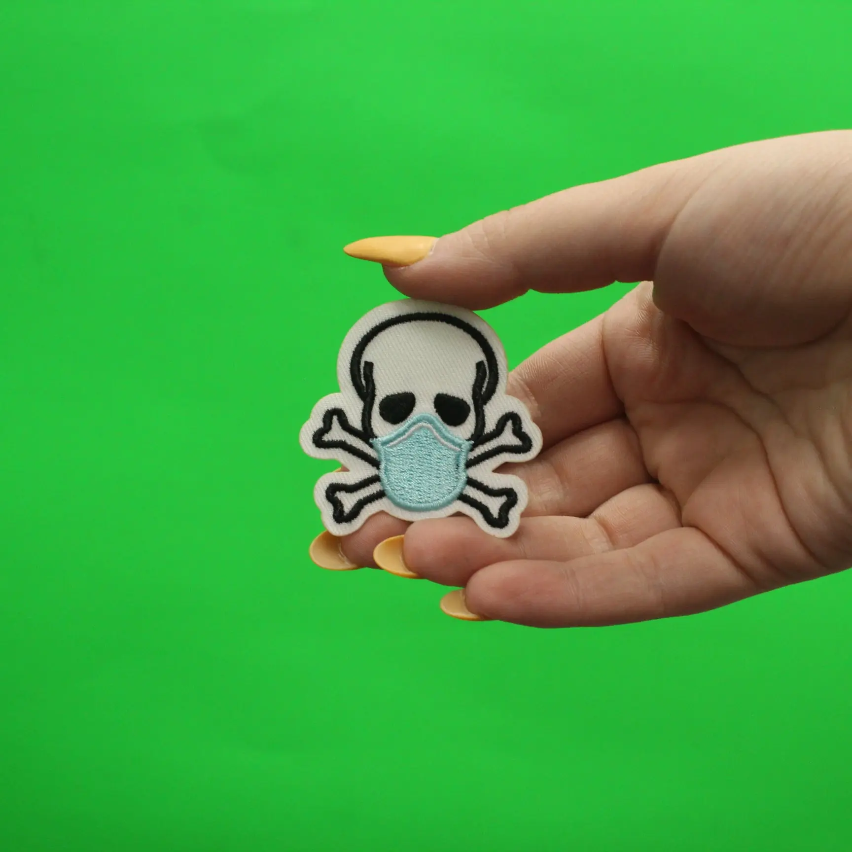 Skull And Crossbones Wearing A Mask Embroidered Iron-On Patch - Image 2
