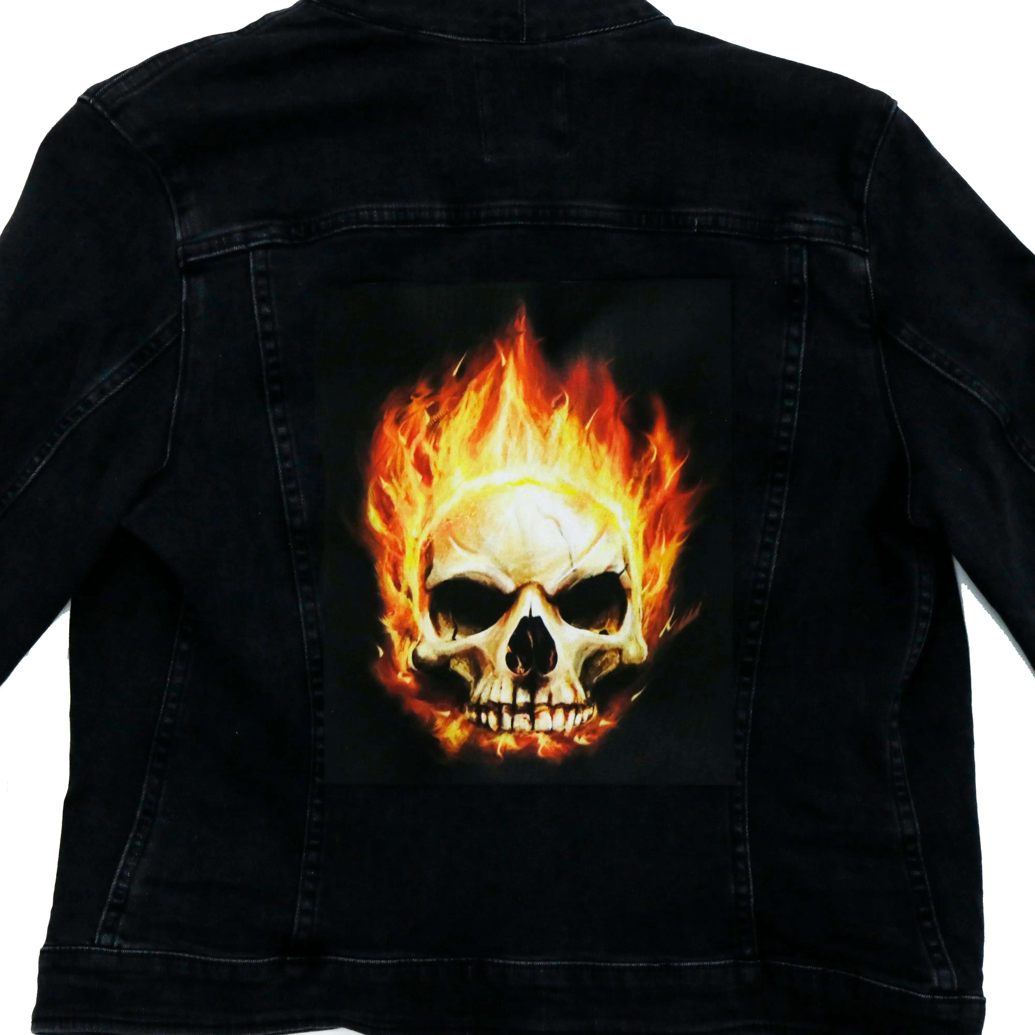 Skull On Fire Back Patch XL Iron-On FotoPatch - Image 2