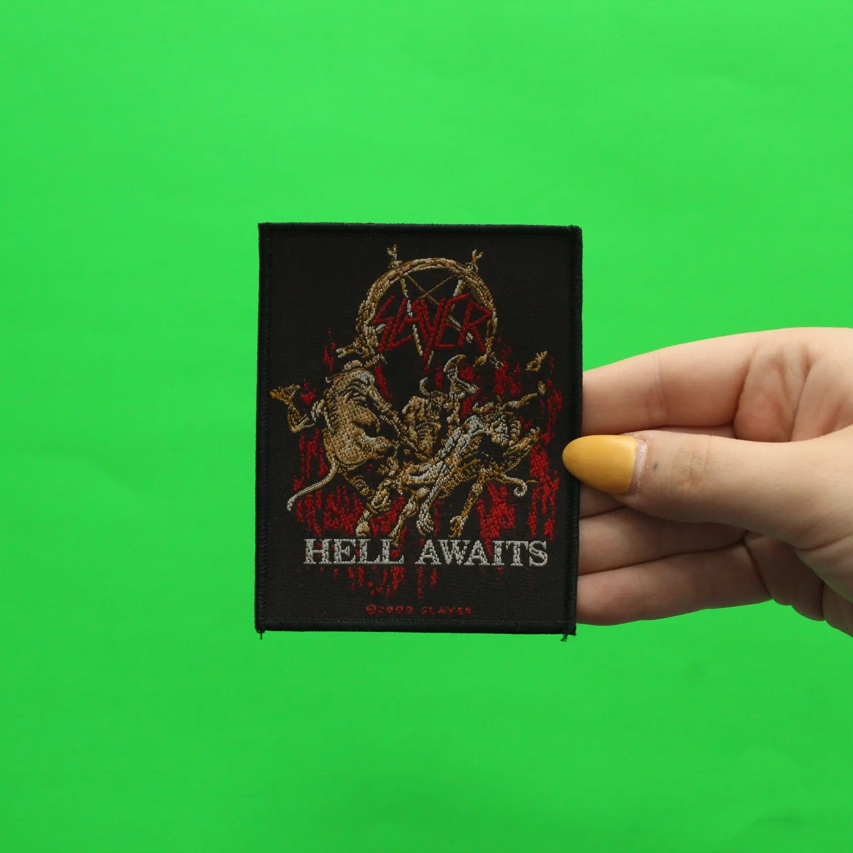 Slayer Hell Awaits Patch Trash Metal Woven Sew On - Image 2