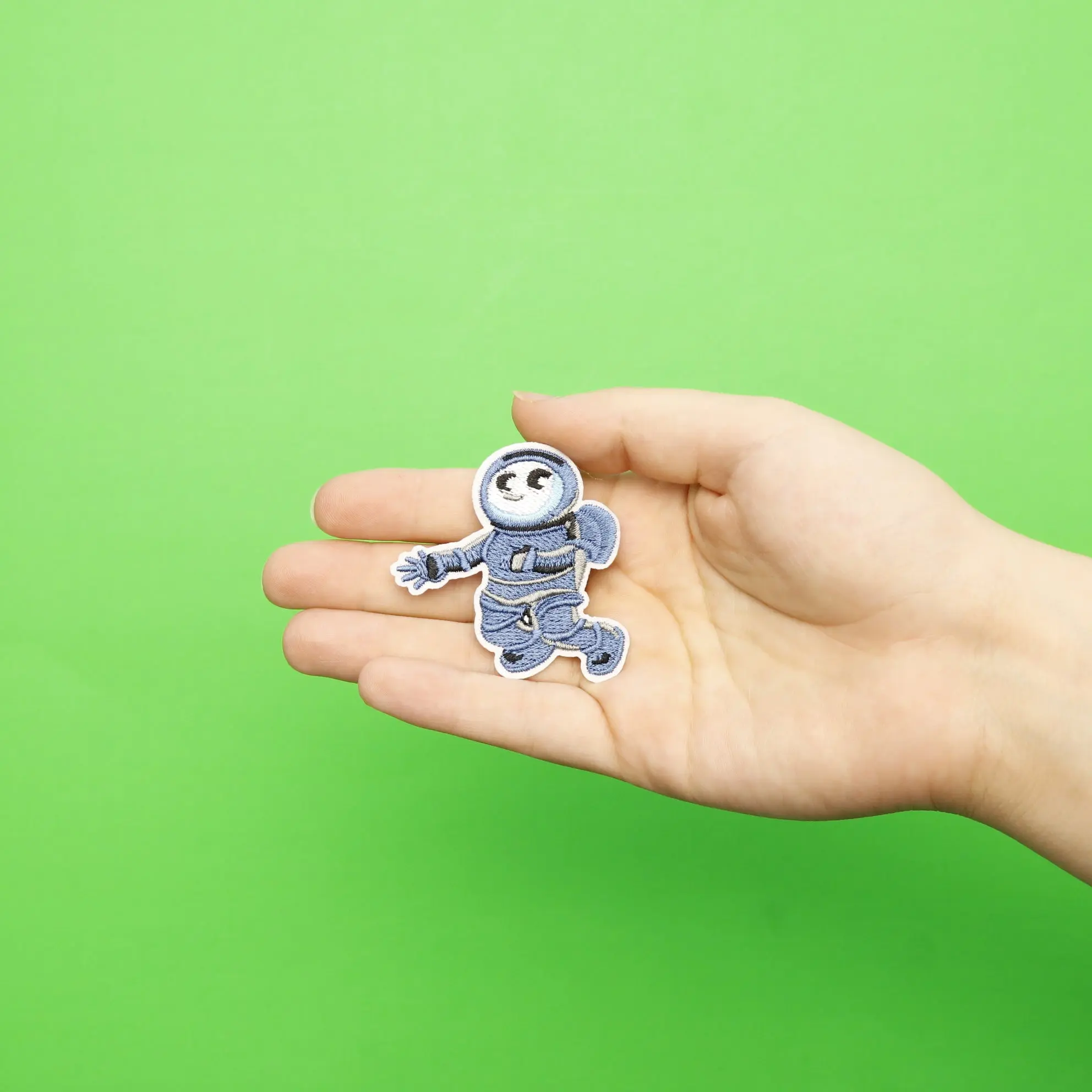 Small Blue Astronaut Floating Embroidered Iron On Patch - Image 2