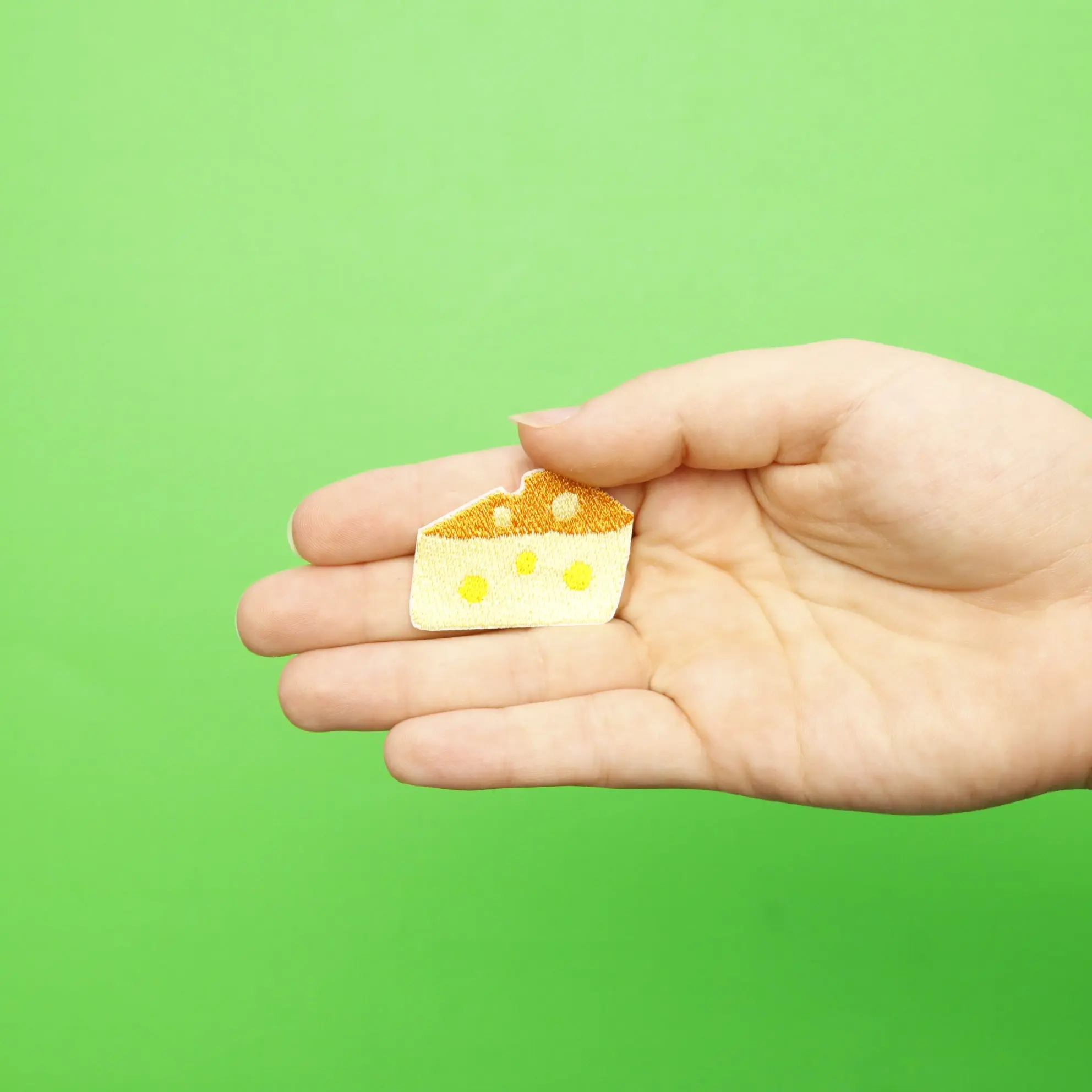 Small Cheese With Holes Embroidered Iron On Patch - Image 2