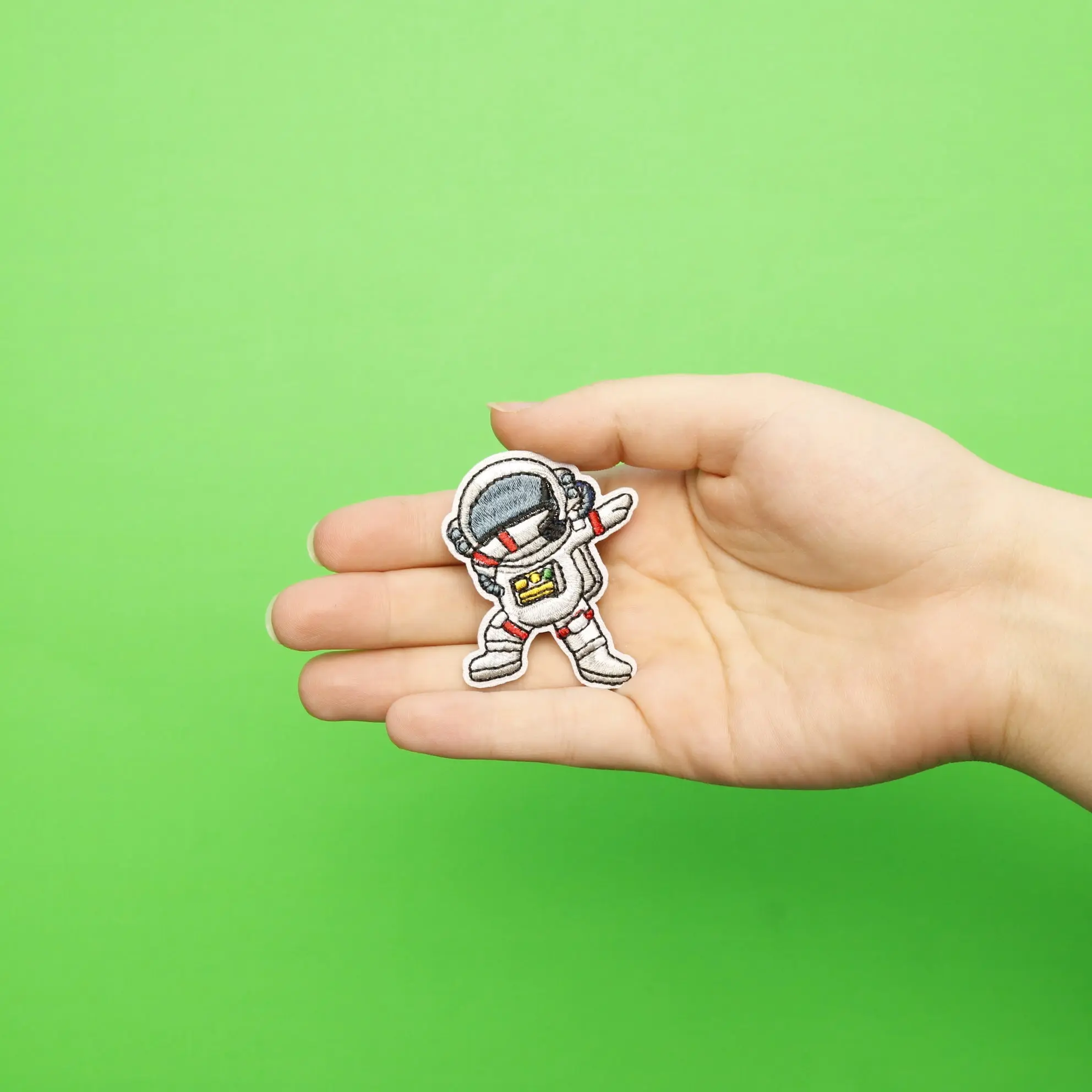 Small Grey Astronaut Dabbing Embroidered Iron On Patch - Image 2