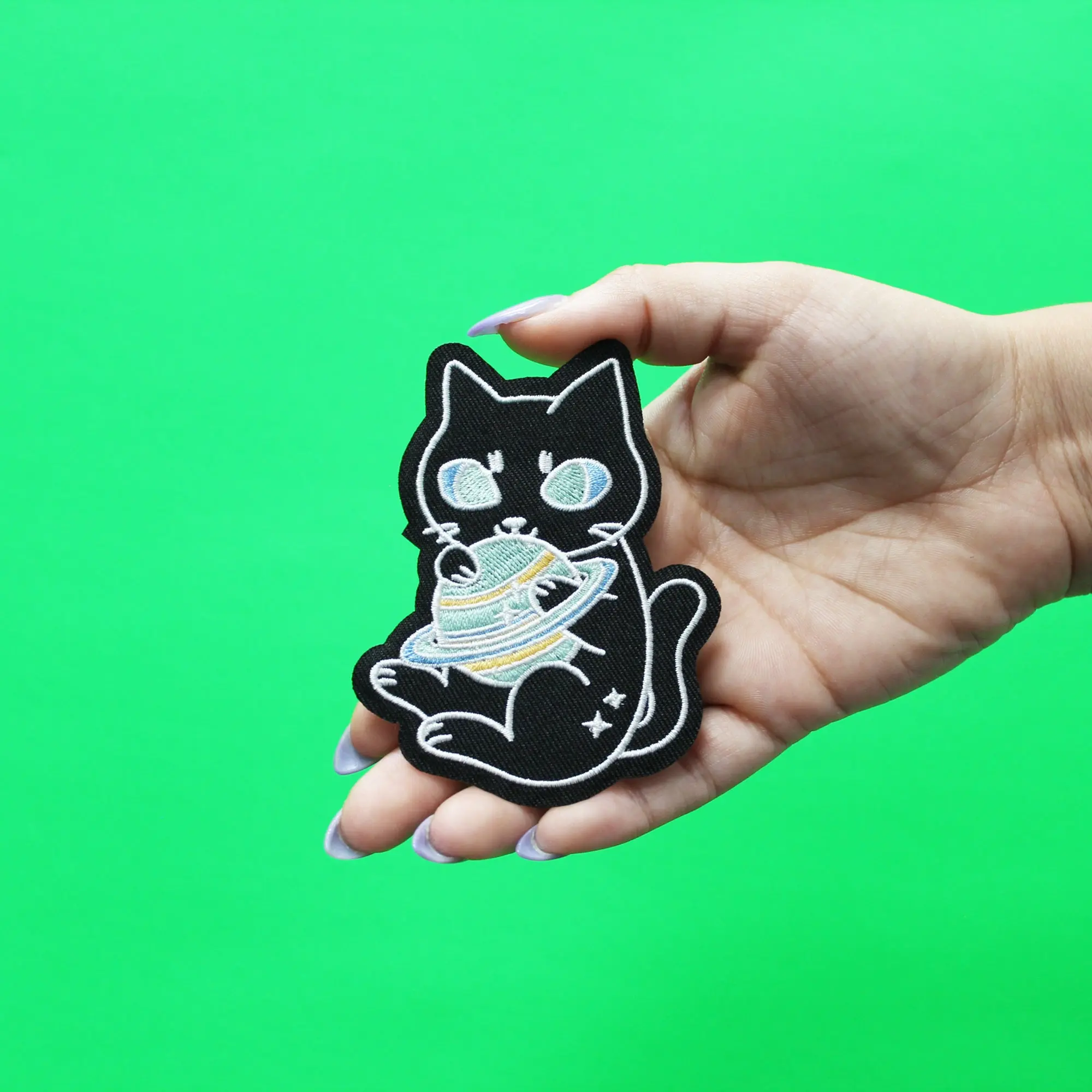Space Now Kitty Patch Cute Alien Embroidered Iron On - Image 2