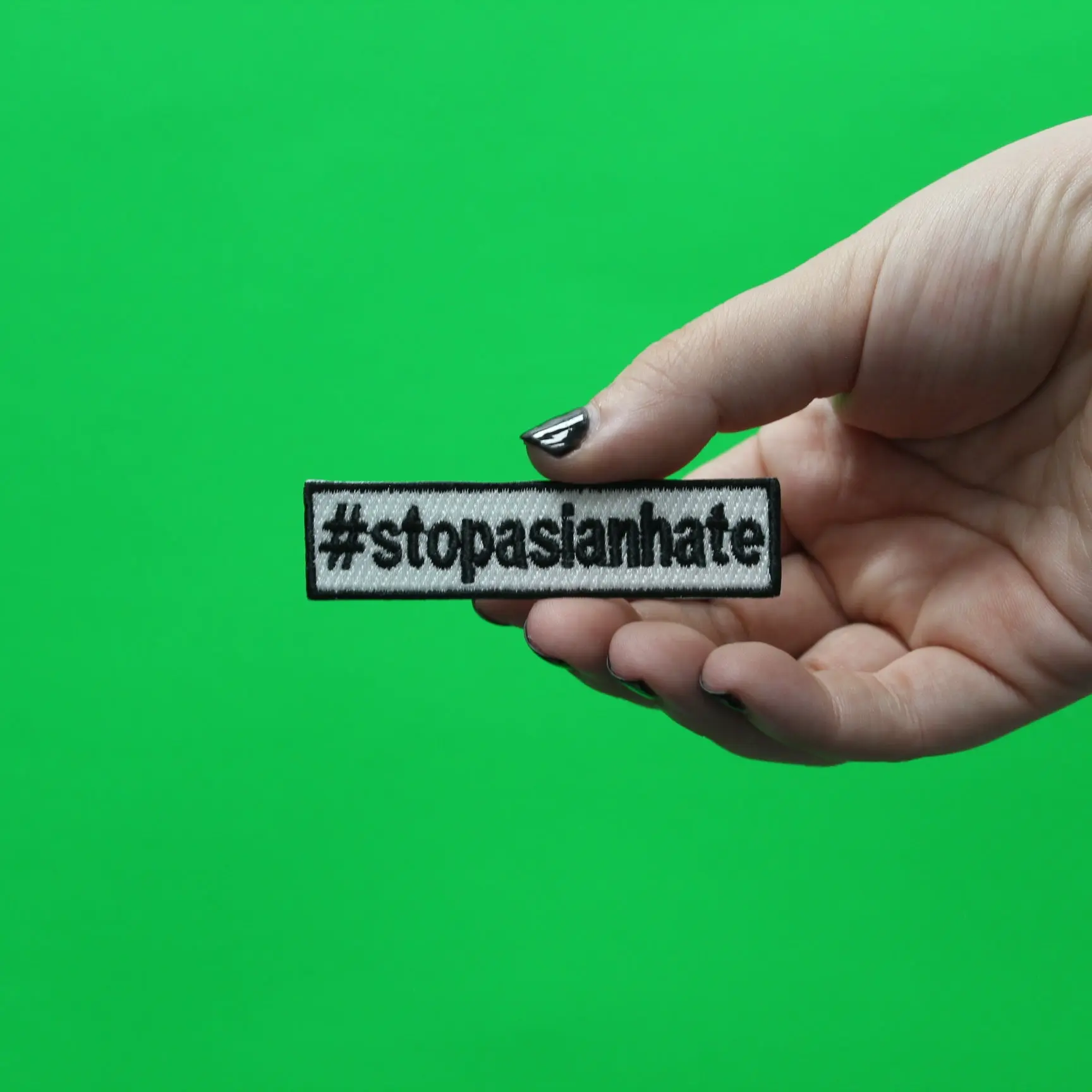 Stop Asian Hate Hashtag Movement Box Logo Embroidered Iron On Patch - Image 2