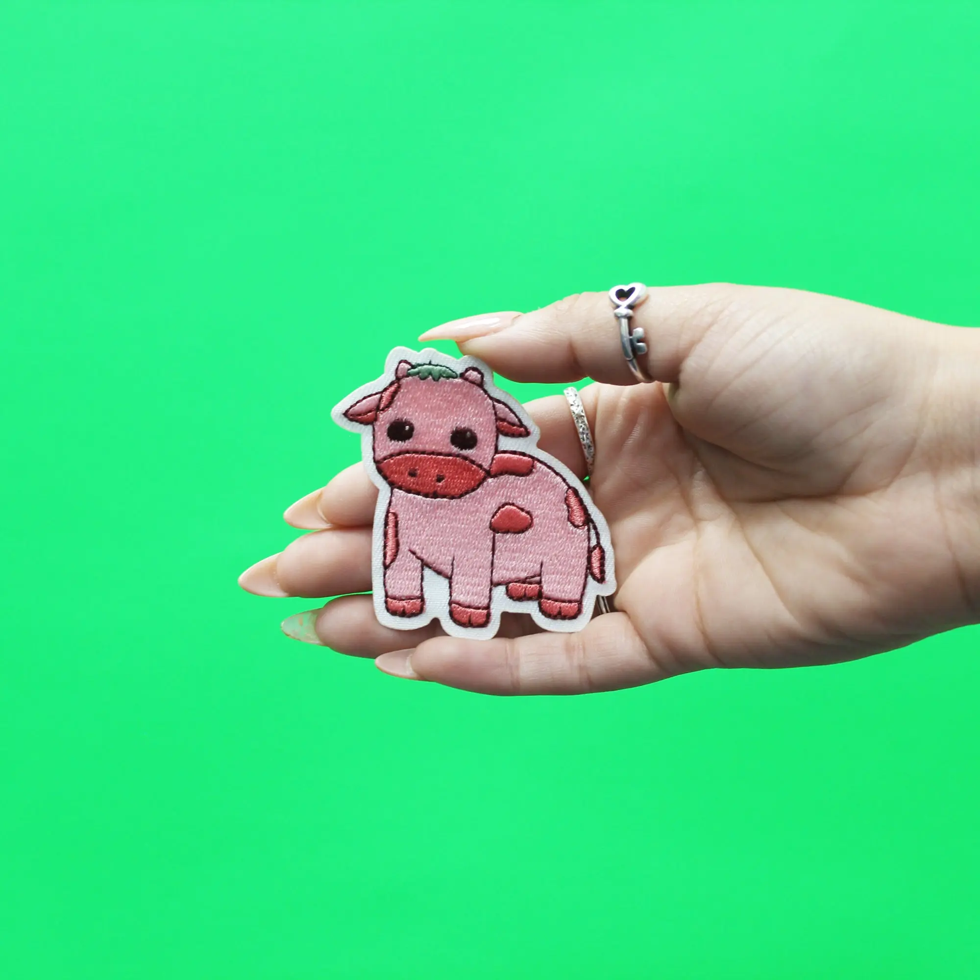 Strawberry Milk Cow Embroidered Iron On Patch - Image 2