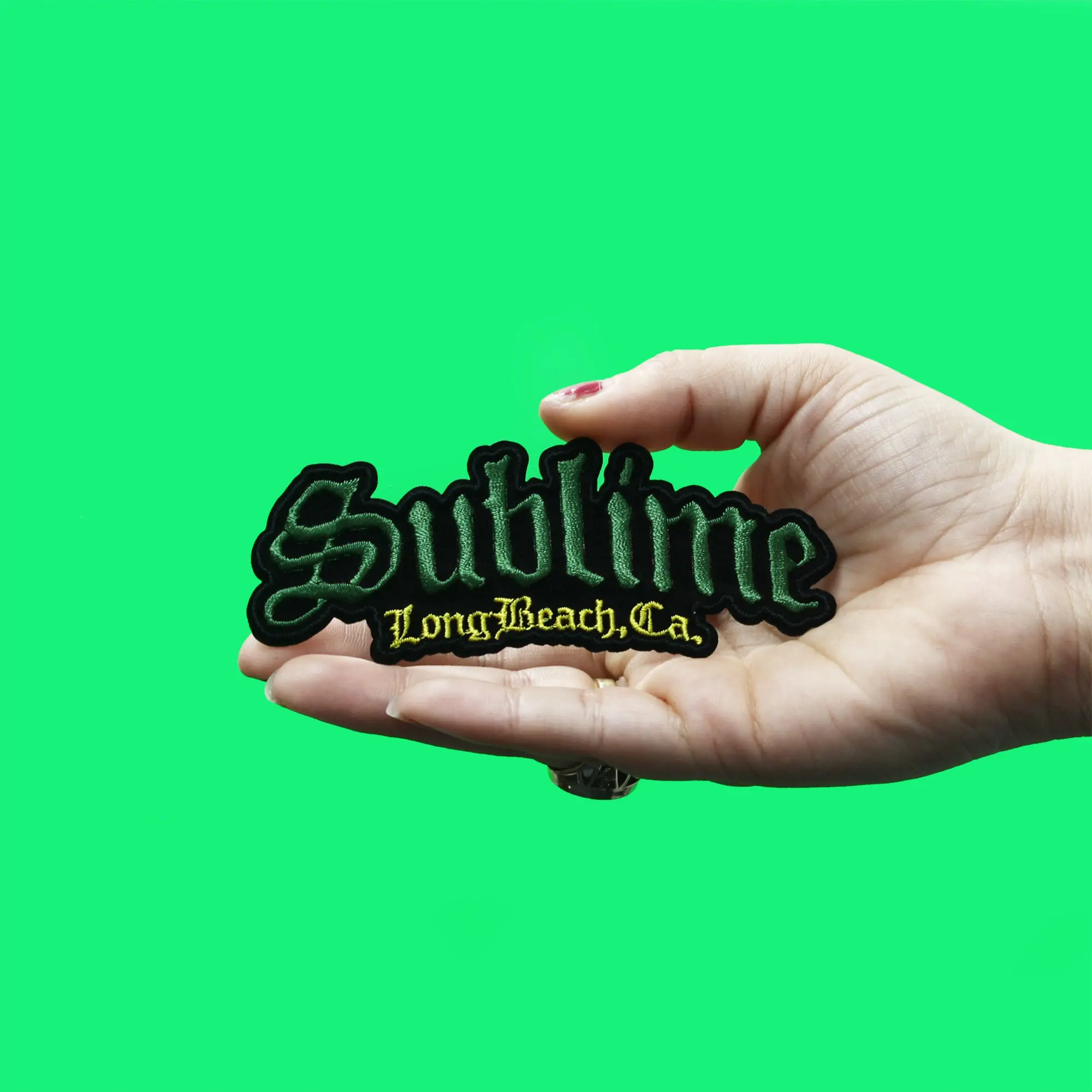 Sublime Long Beach California Patch Green Cut Out Embroidered Iron On - Image 2
