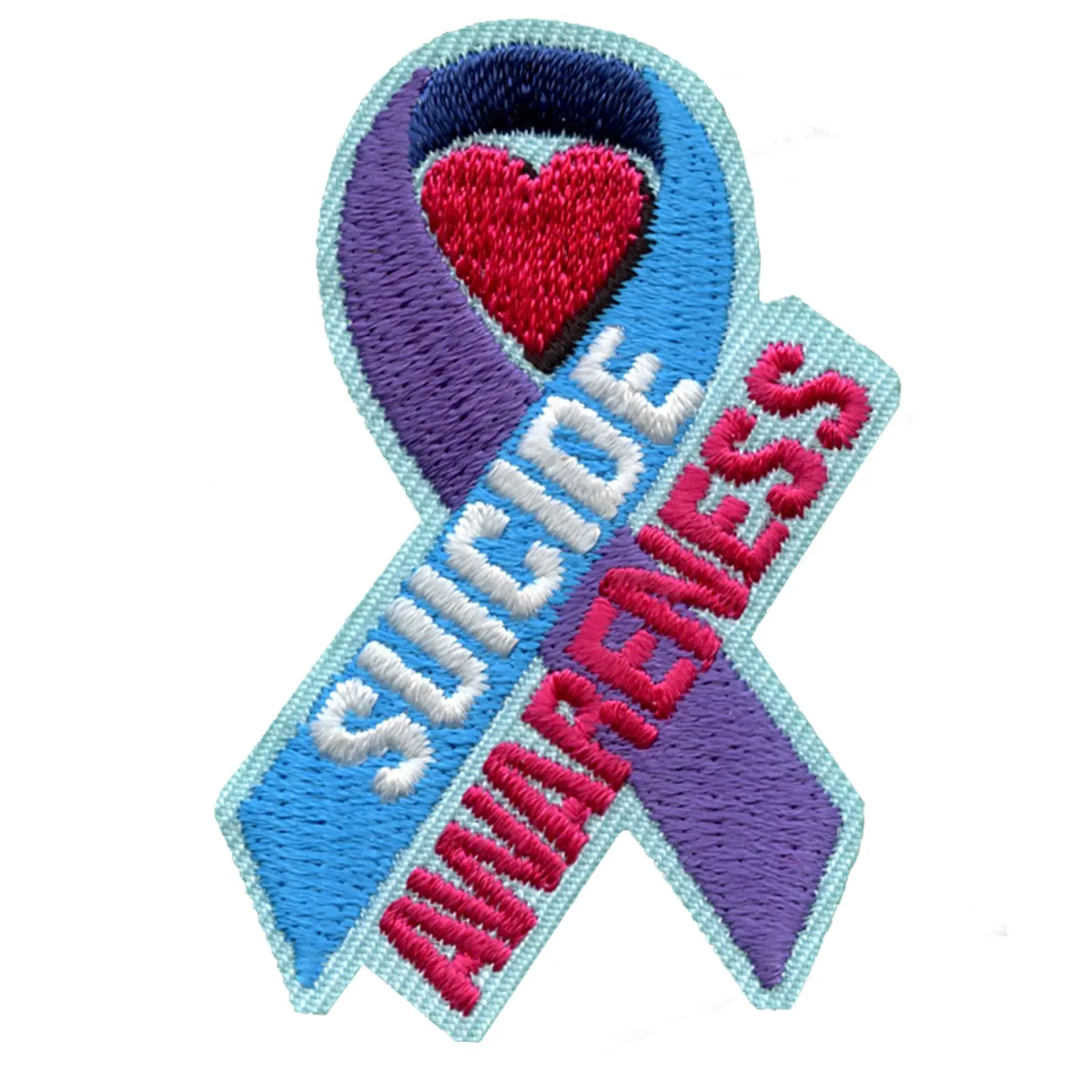 Suicide Awareness Ribbon With Heart Embroidered Iron On Patch