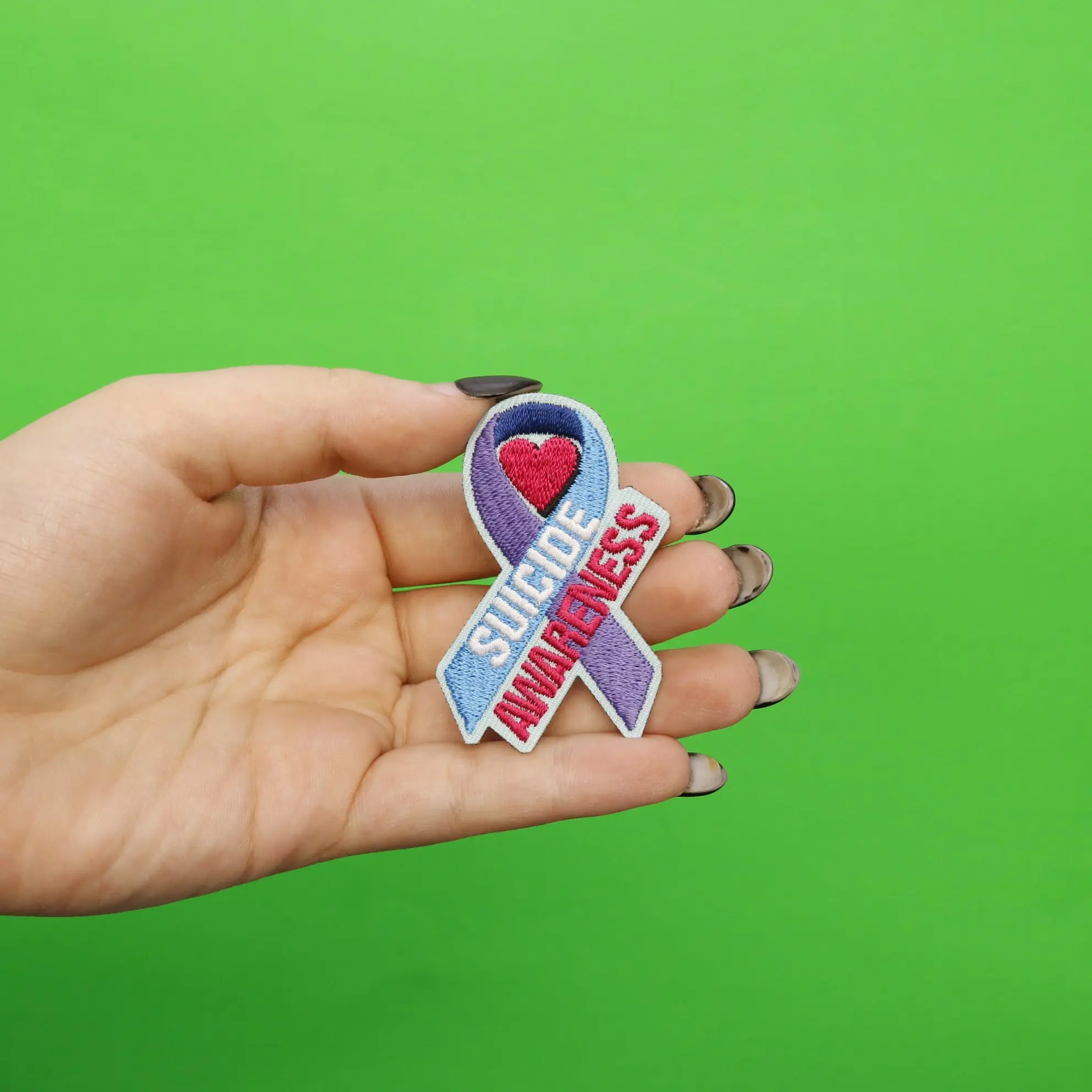 Suicide Awareness Ribbon With Heart Embroidered Iron On Patch - Image 2