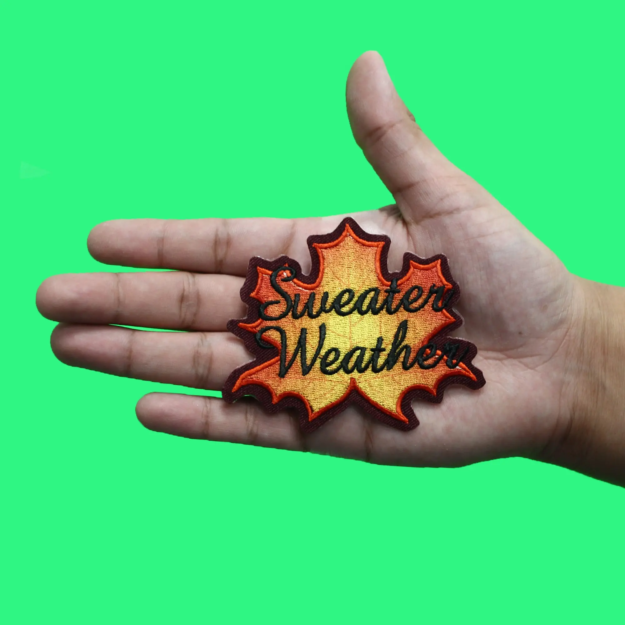 Sweater Weather Leaf Patch Fall Cozy Season Embroidered Iron On - Image 2