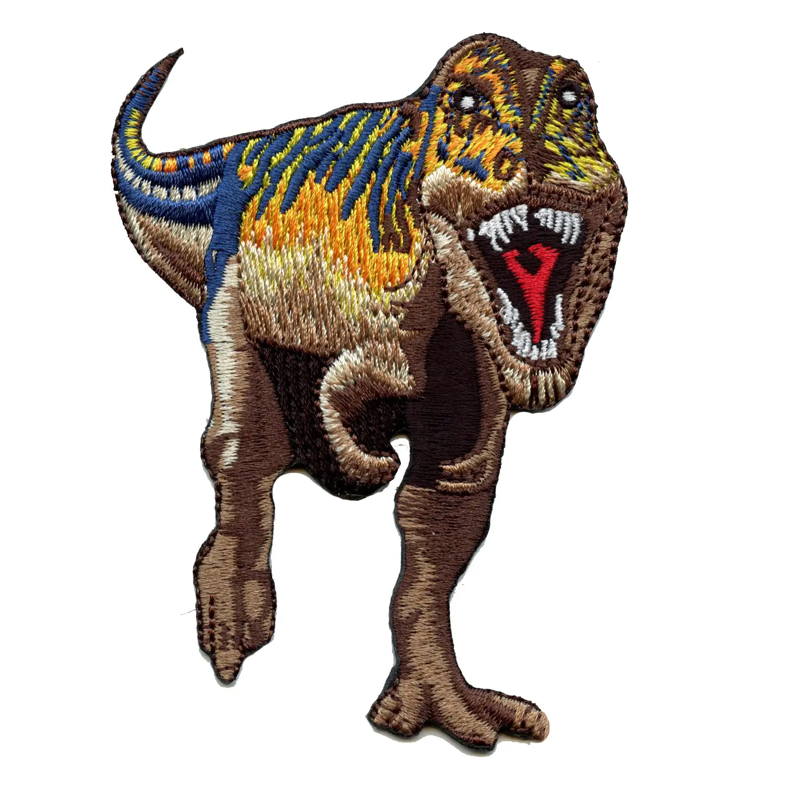 T-Rex Blue and Brown Dinosaur Embroidered Iron on Patch