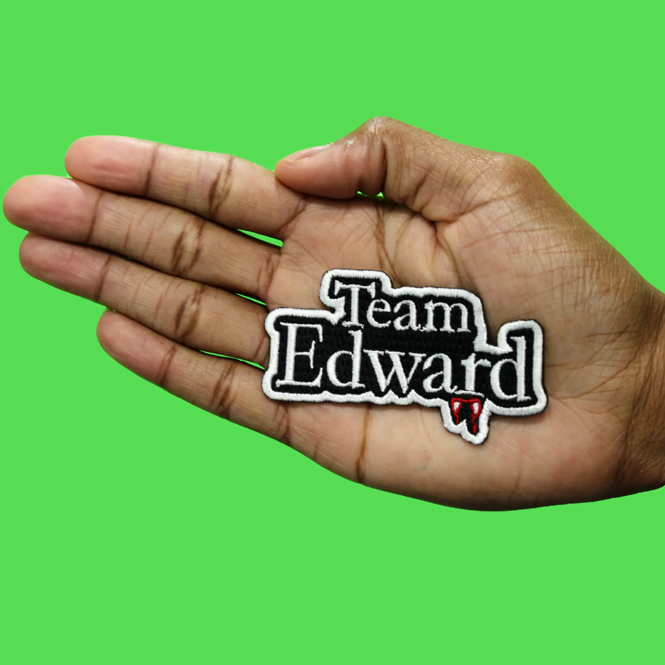 Team Edward Script Patch Vampire Lore Fangs Embroidered Iron On - Image 2