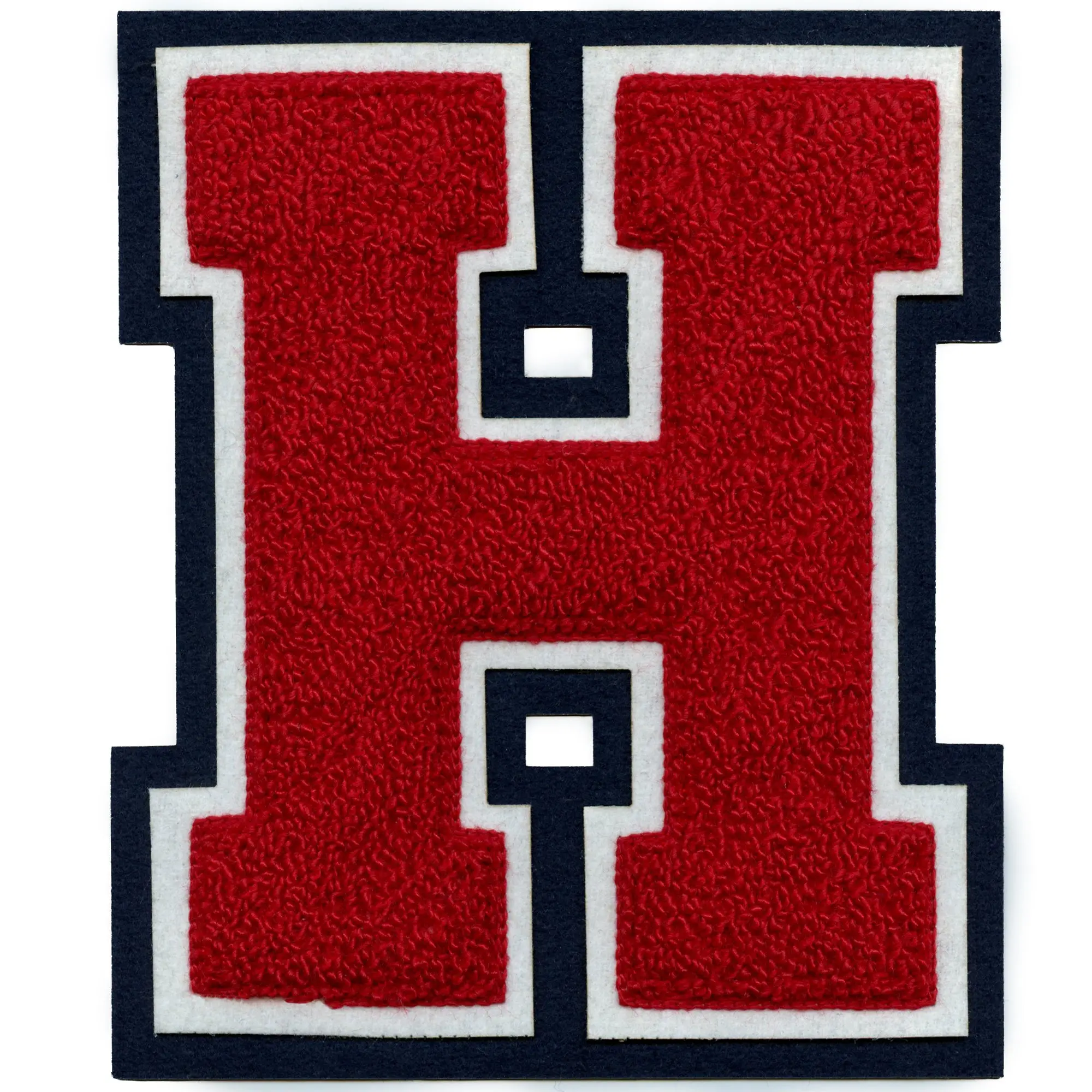 Texas Block Letter H Chenille Patch Red Blue Varsity Jacket Iron On