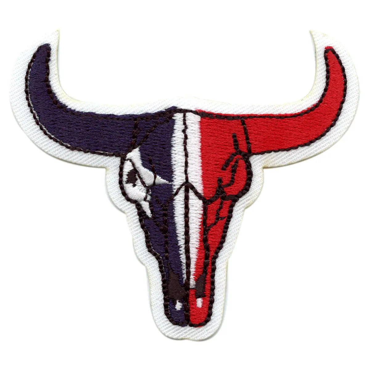 Texas Flag Longhorn Skull Embroidered Iron On Applique Patch - Image 2