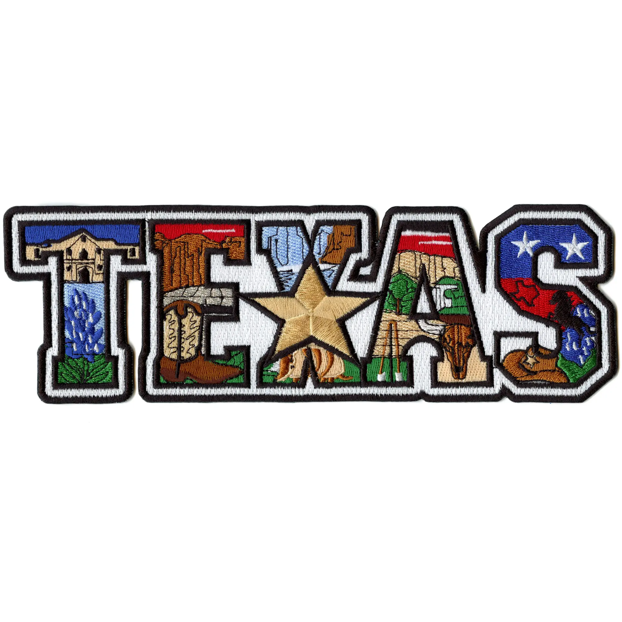 Texas Iconic Collage Patch State Pride Large Embroidered Iron On
