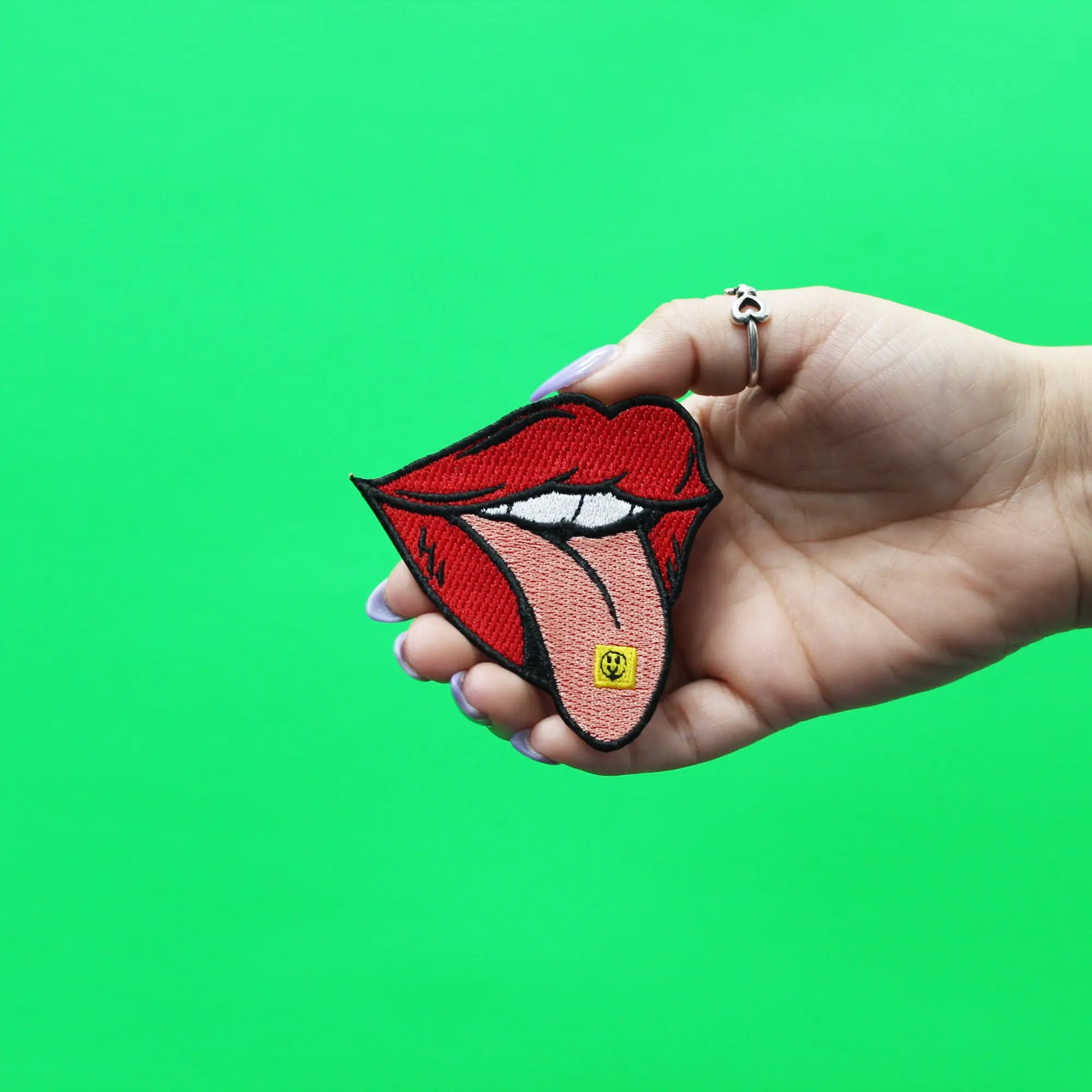Tongue with Acid Patch Psychedelic Drugs Embroidered Iron On - Image 2