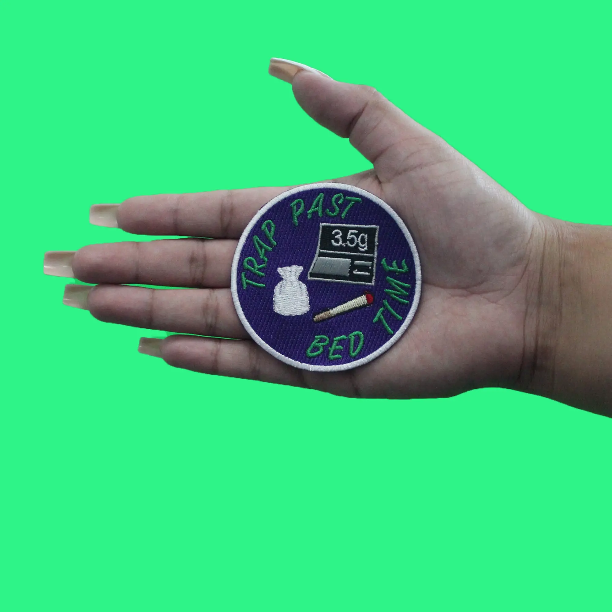 Trap Past Bed Time Patch Drugs Hustle Embroidered Iron On - Image 2
