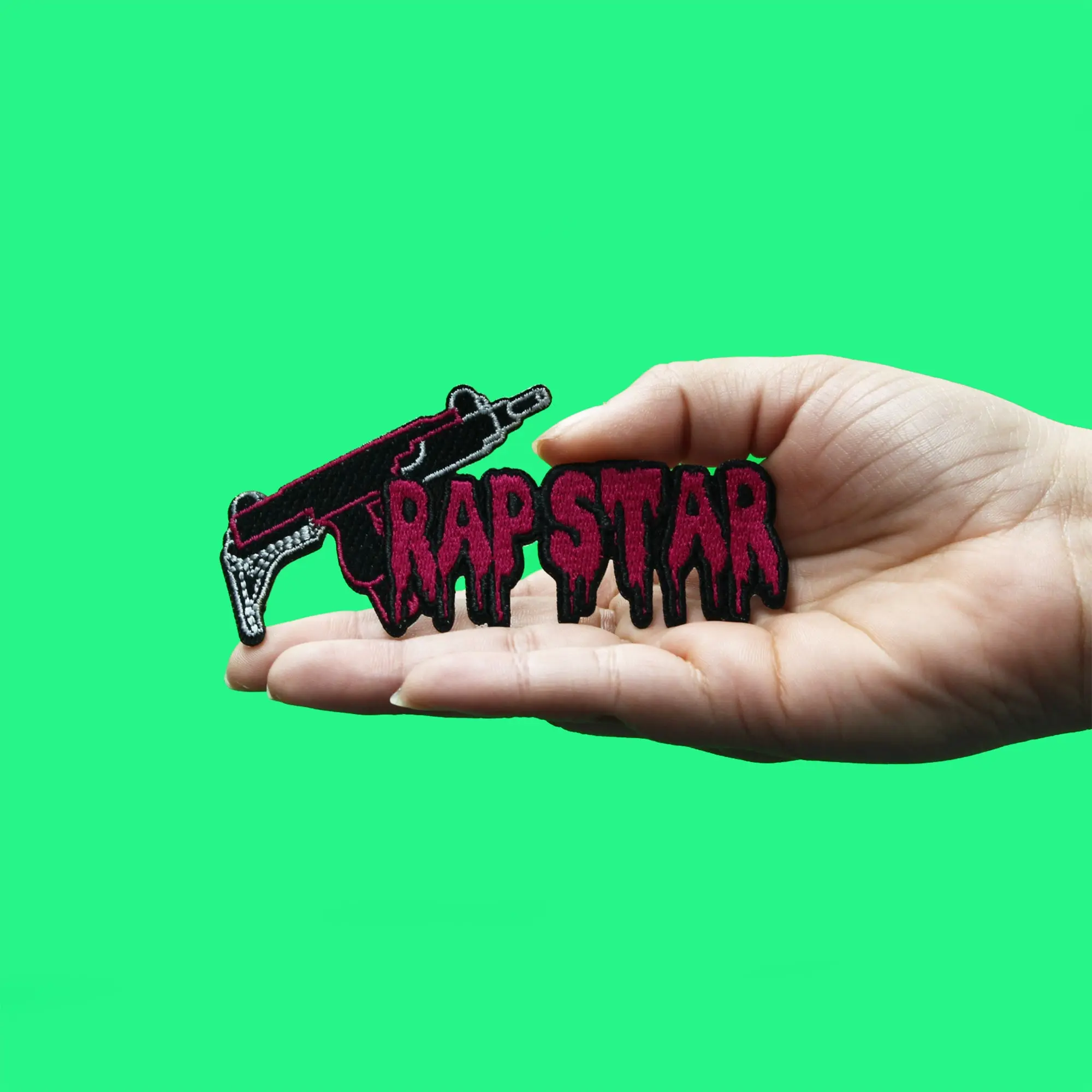 Trap Star Uzi Patch Popular Pink Drip Embroidered Iron On - Image 2
