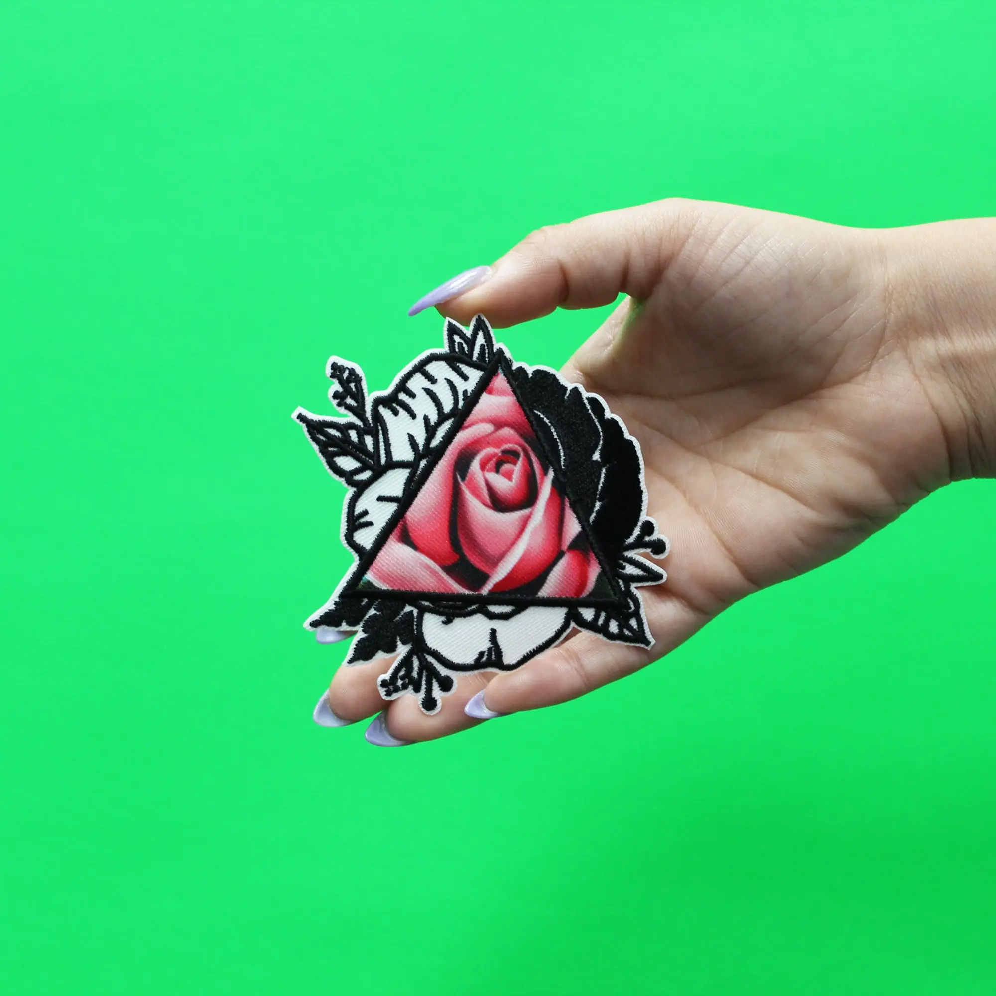 Triangle Rose Patch Traditional Tattoo Embroidered Iron On - Image 2