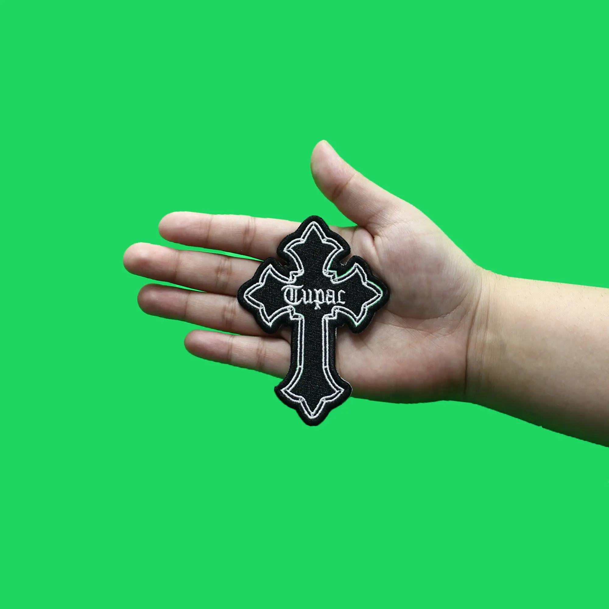 Tupac Shakur Cross Tattoo Logo Patch West Coast Rapper Embroidered Iron On - Image 2