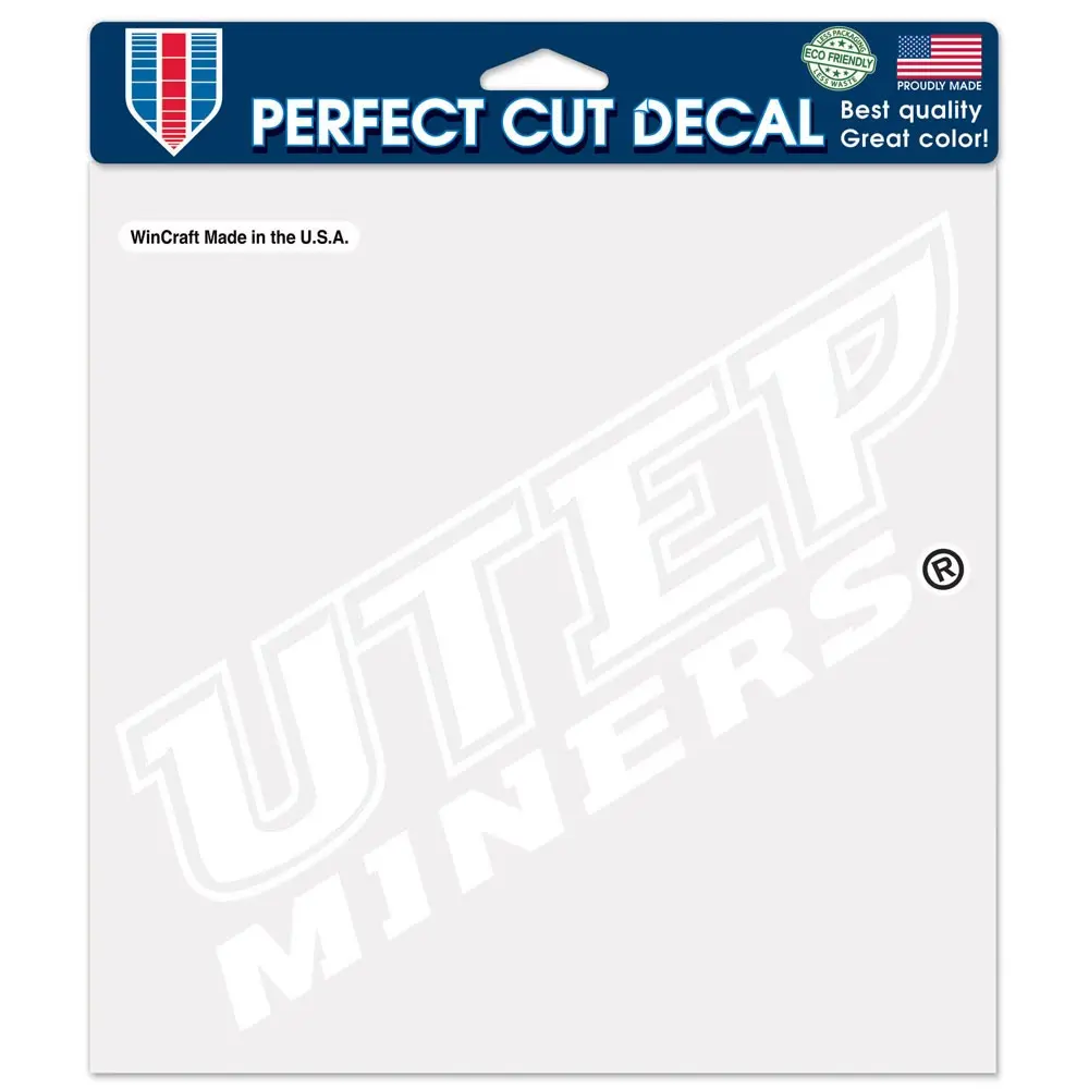 UTEP Miners Die Cut Decal 8 x 8 (White)