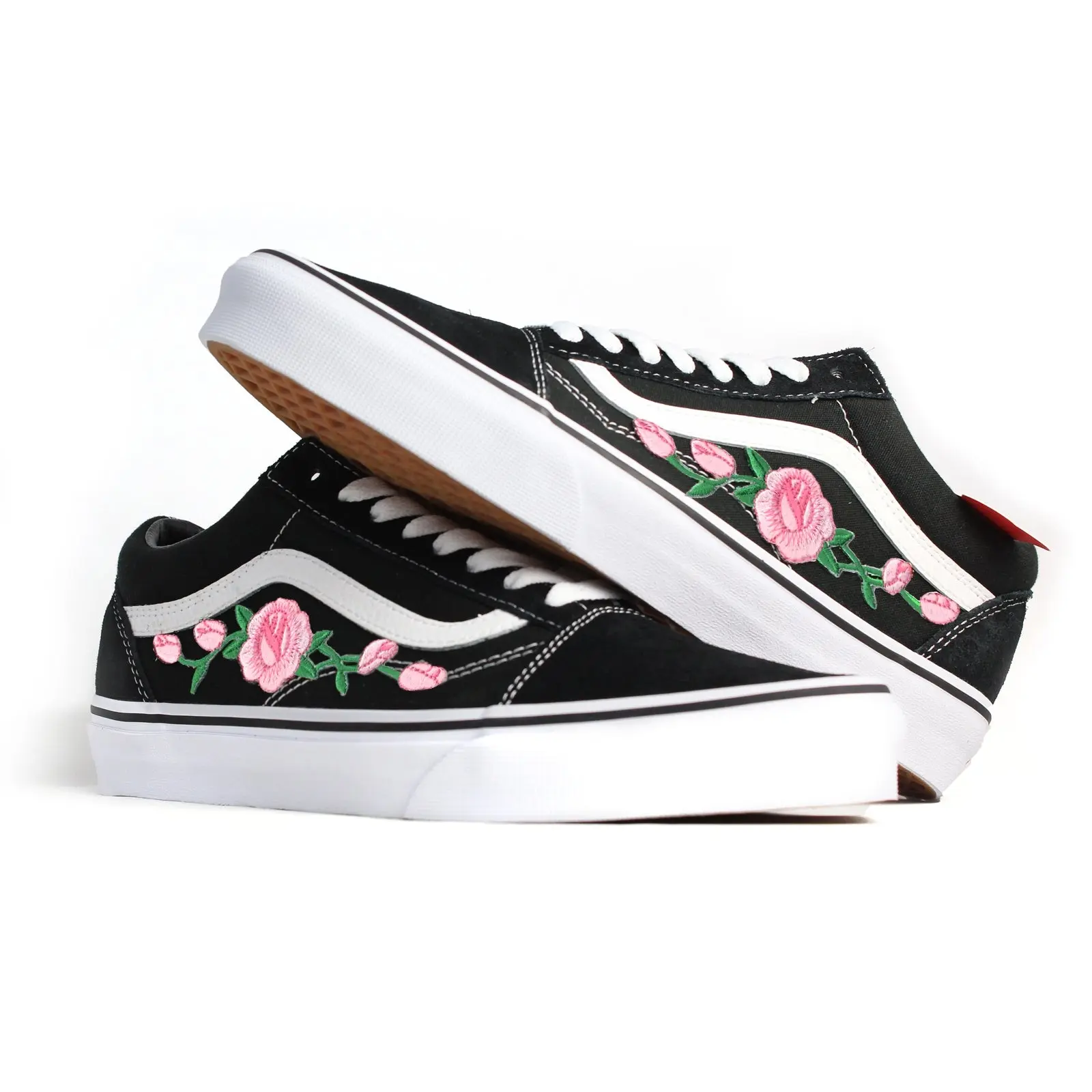 Vans Black Old Skool Pink Rose Custom Handmade Shoes By Patch Collection - Image 3